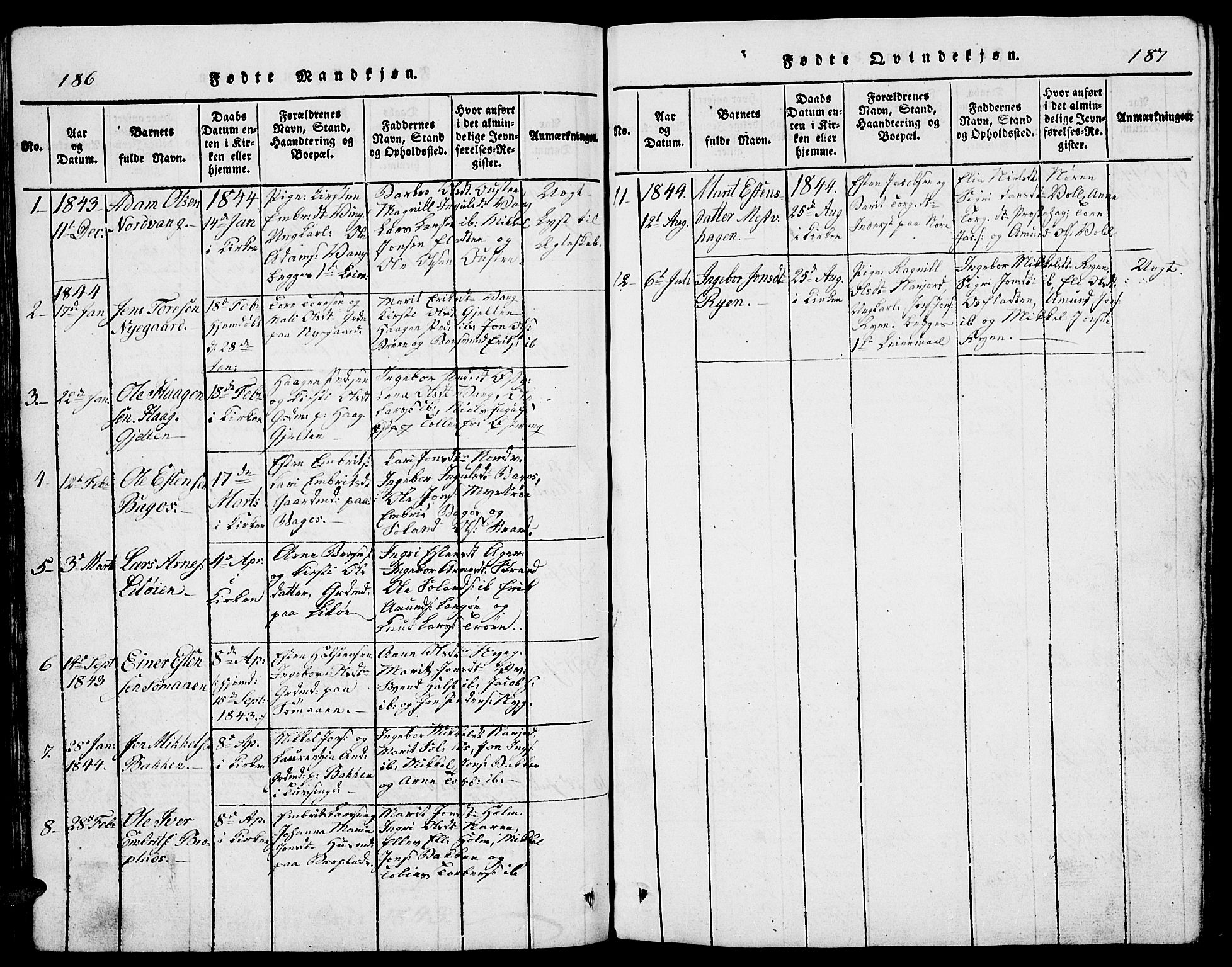 Tolga prestekontor, AV/SAH-PREST-062/L/L0002: Parish register (copy) no. 2, 1815-1844, p. 186-187