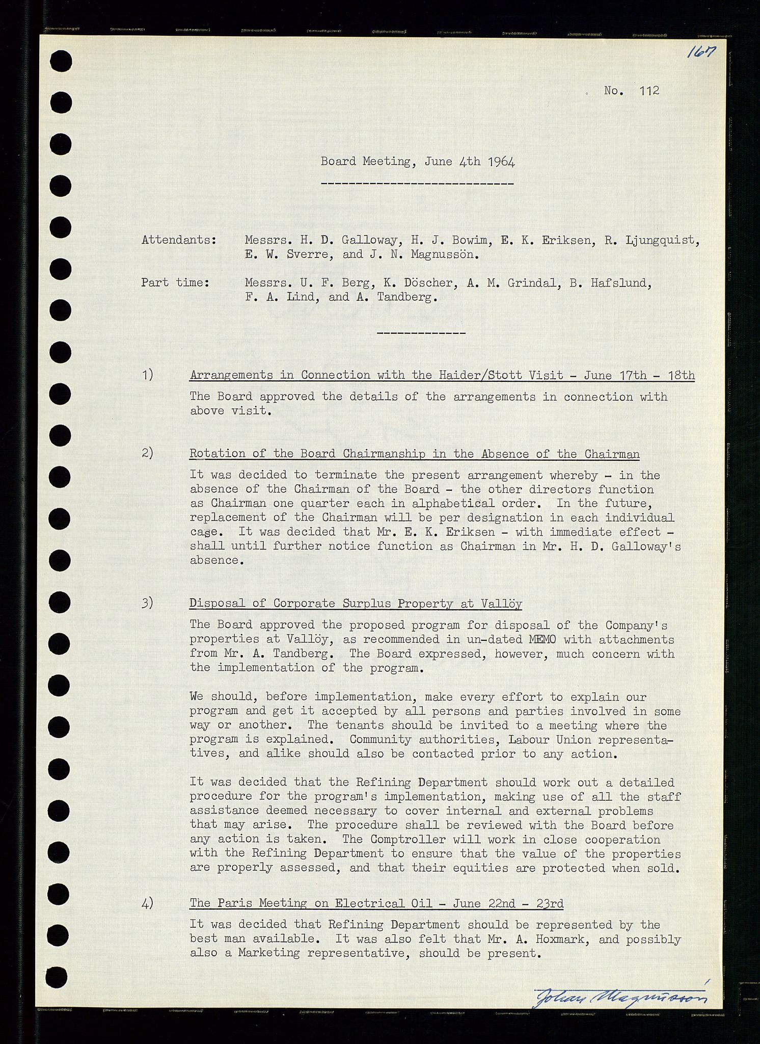 Pa 0982 - Esso Norge A/S, AV/SAST-A-100448/A/Aa/L0001/0004: Den administrerende direksjon Board minutes (styrereferater) / Den administrerende direksjon Board minutes (styrereferater), 1963-1964, p. 95