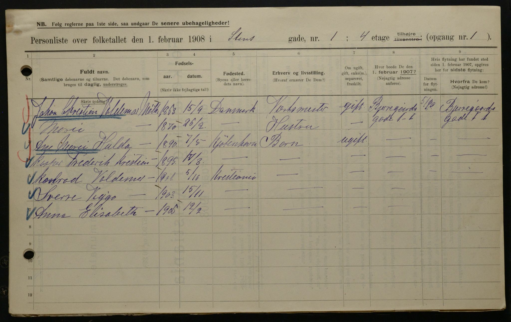 OBA, Municipal Census 1908 for Kristiania, 1908, p. 91484