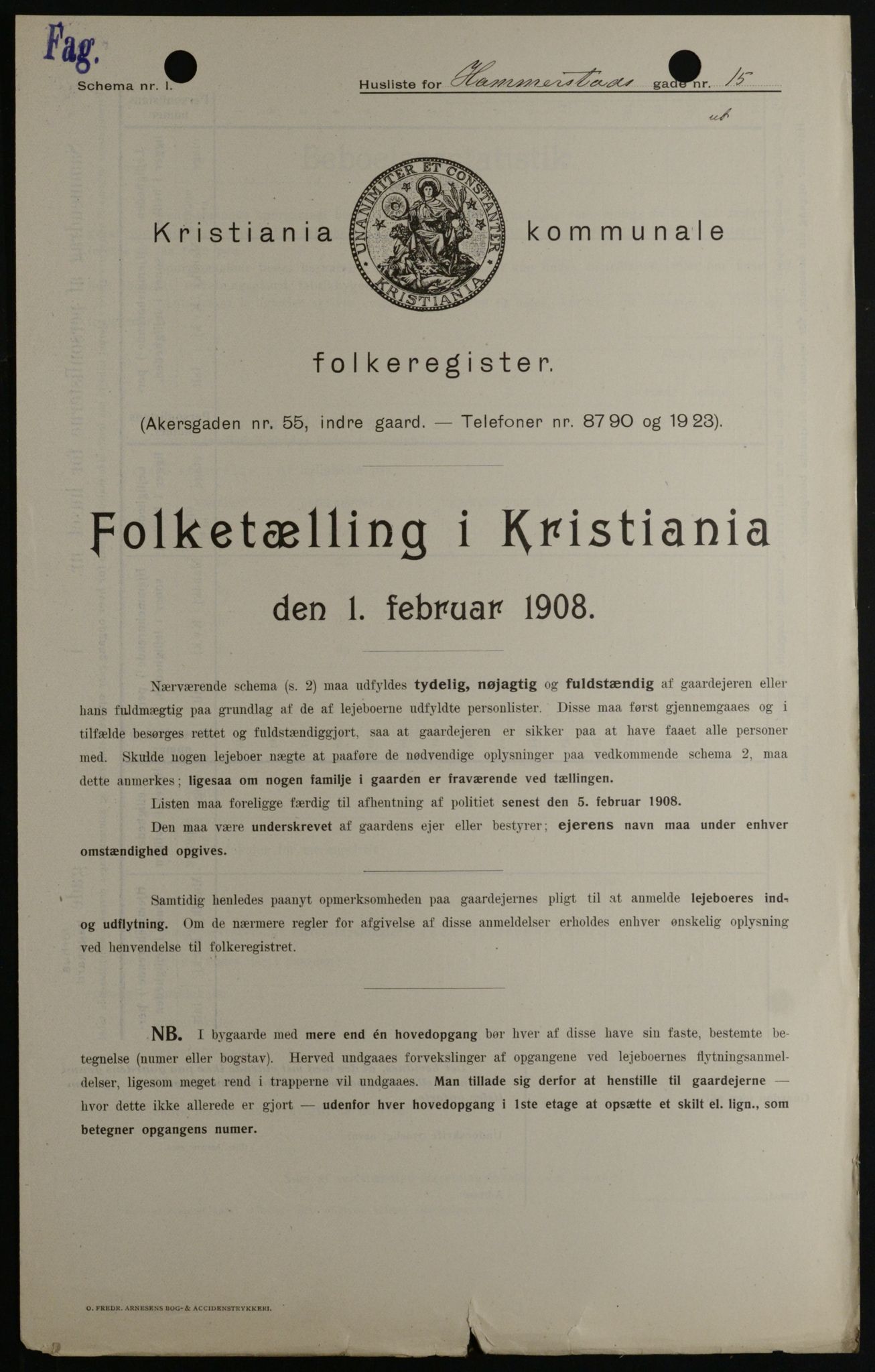 OBA, Municipal Census 1908 for Kristiania, 1908, p. 31298