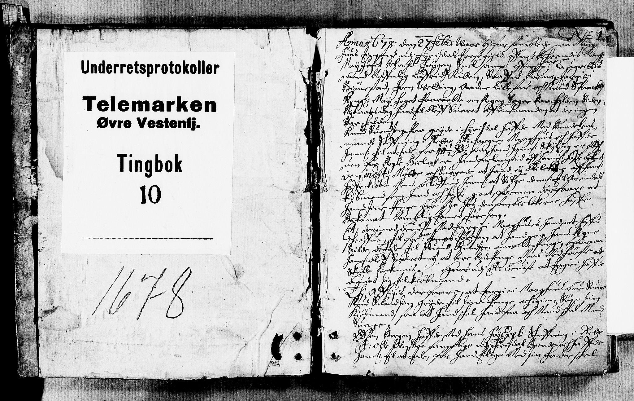 Vest-Telemark sorenskriveri, SAKO/A-134/F/Fa/L0010: Tingbok, 1678, p. 1