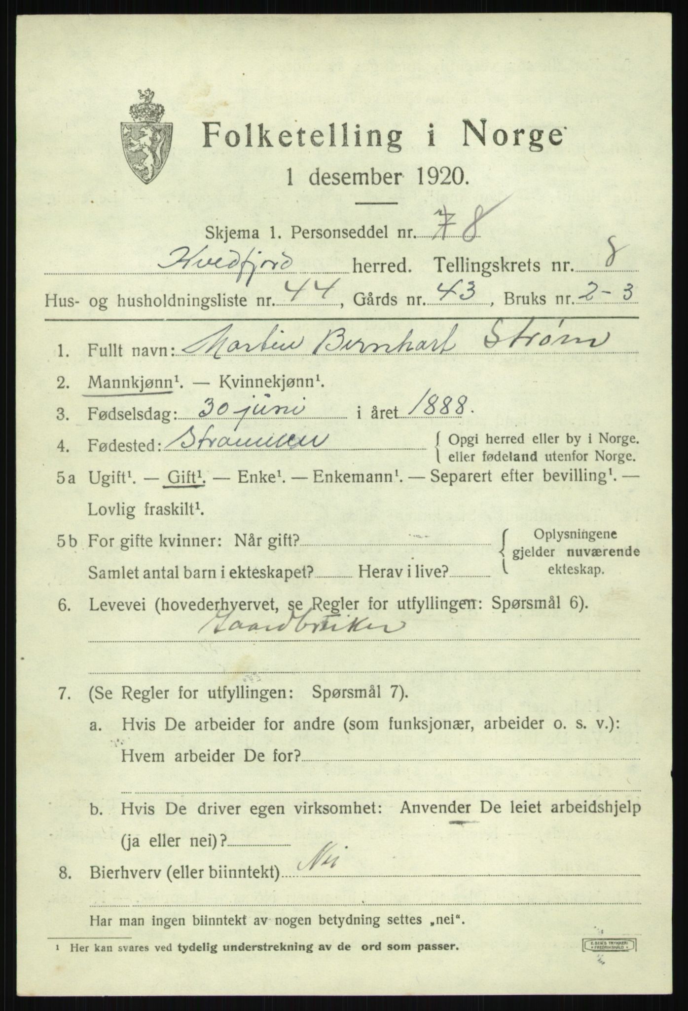 SATØ, 1920 census for Kvæfjord, 1920, p. 4183