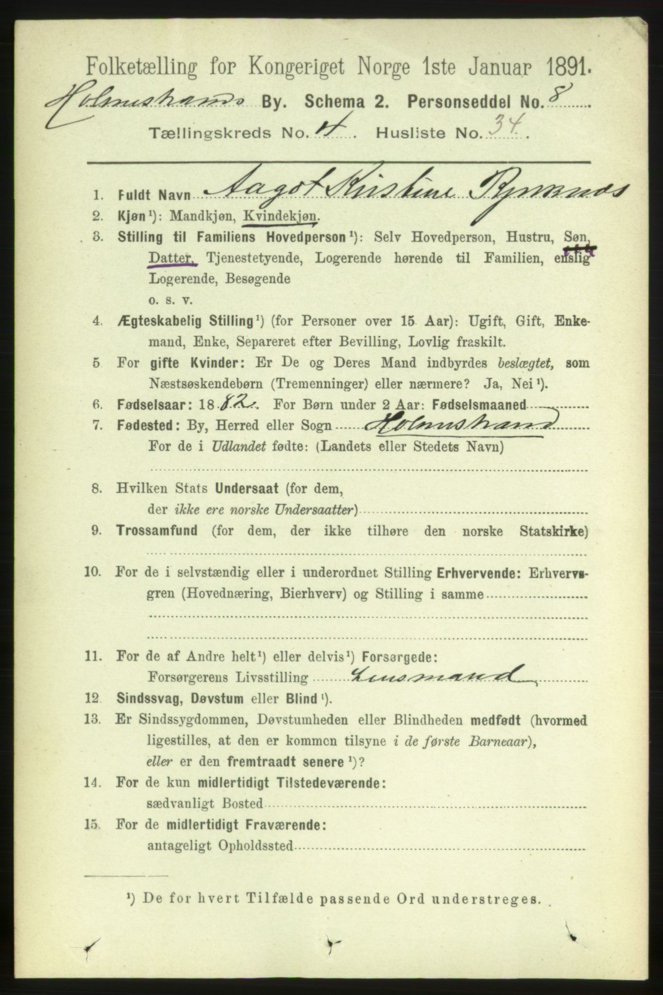 RA, 1891 census for 0702 Holmestrand, 1891, p. 2642