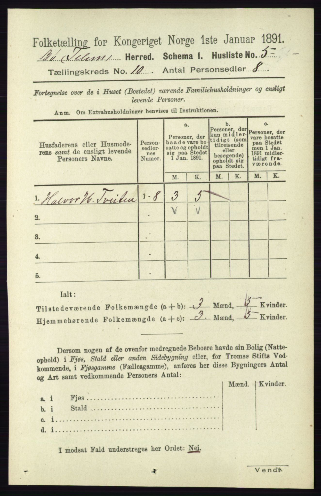 RA, 1891 census for 0821 Bø, 1891, p. 3165