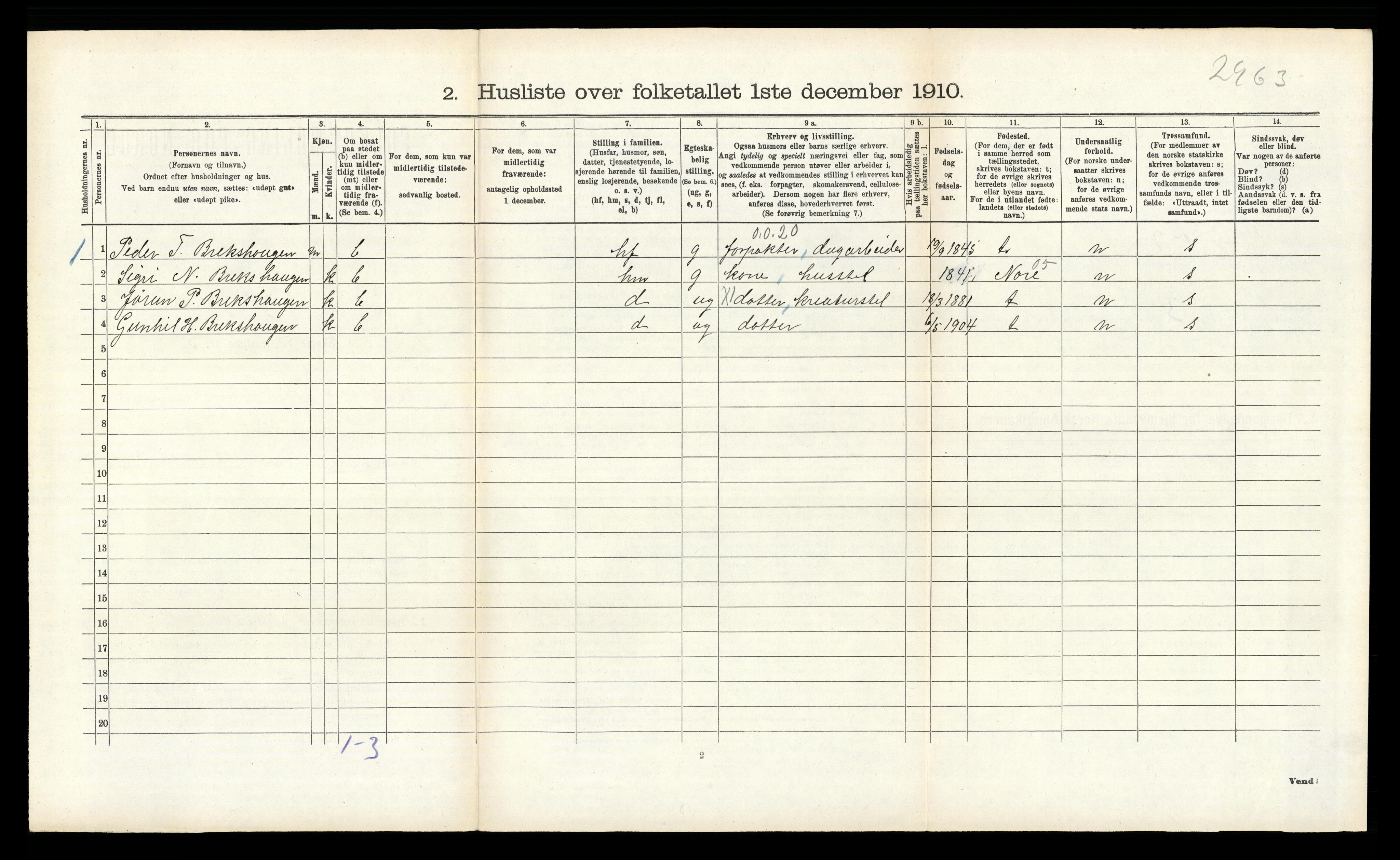 RA, 1910 census for Rollag, 1910, p. 486