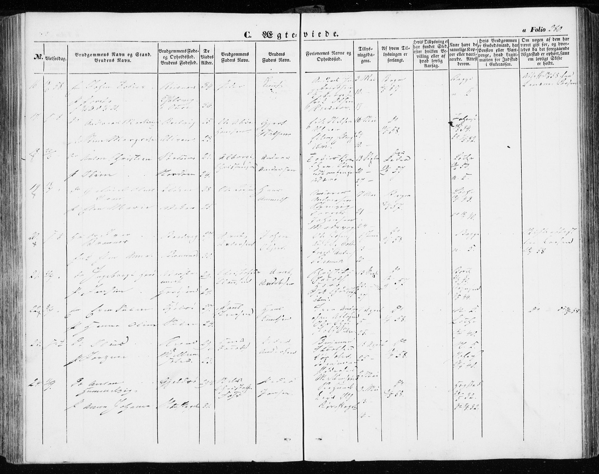 Ministerialprotokoller, klokkerbøker og fødselsregistre - Sør-Trøndelag, SAT/A-1456/634/L0530: Parish register (official) no. 634A06, 1852-1860, p. 280