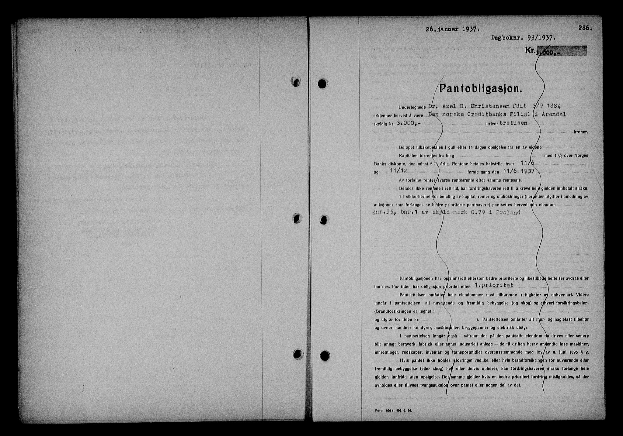 Nedenes sorenskriveri, SAK/1221-0006/G/Gb/Gba/L0043: Mortgage book no. 39, 1936-1937, Diary no: : 93/1937
