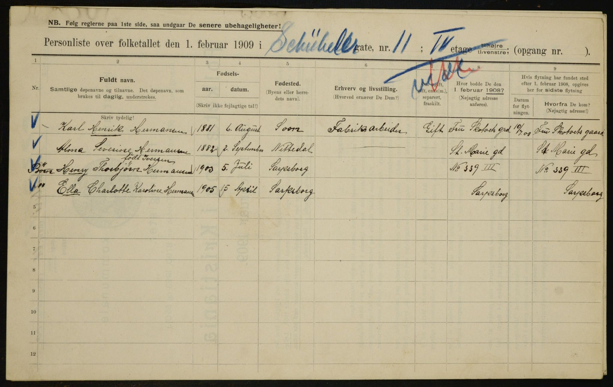 OBA, Municipal Census 1909 for Kristiania, 1909, p. 84357