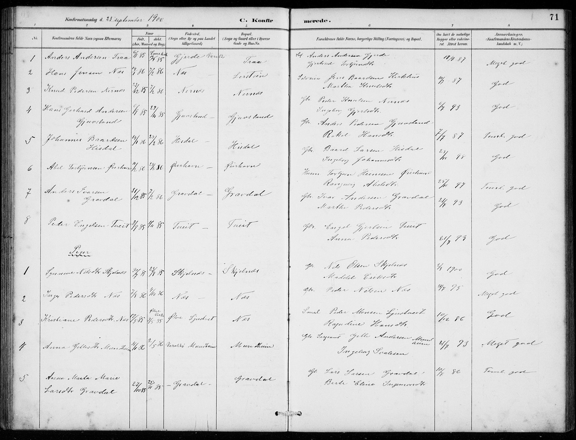 Strandebarm sokneprestembete, AV/SAB-A-78401/H/Hab: Parish register (copy) no. C  1, 1891-1913, p. 71