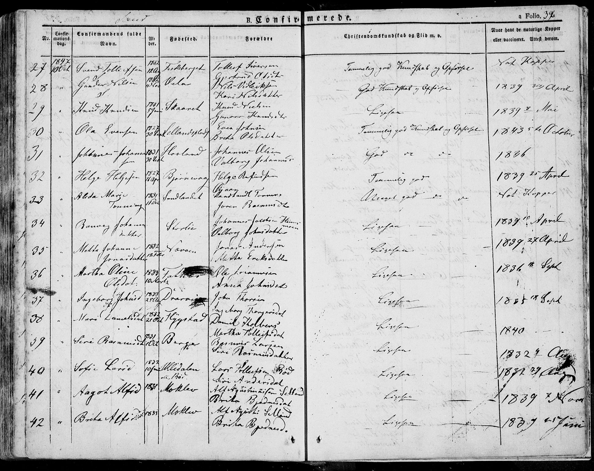 Jelsa sokneprestkontor, SAST/A-101842/01/IV: Parish register (official) no. A 6.1, 1828-1853, p. 396