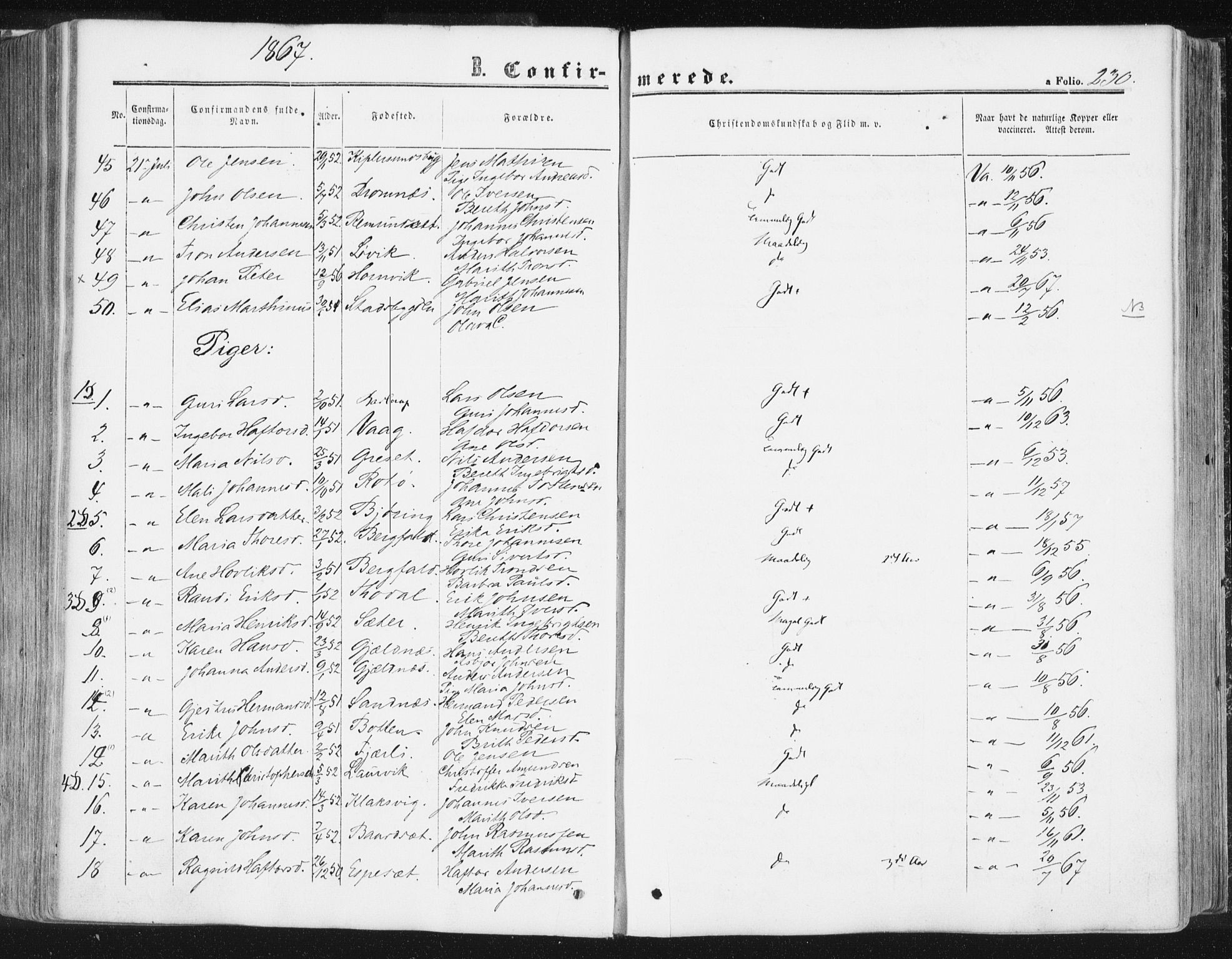 Ministerialprotokoller, klokkerbøker og fødselsregistre - Møre og Romsdal, AV/SAT-A-1454/578/L0905: Parish register (official) no. 578A04, 1859-1877, p. 230