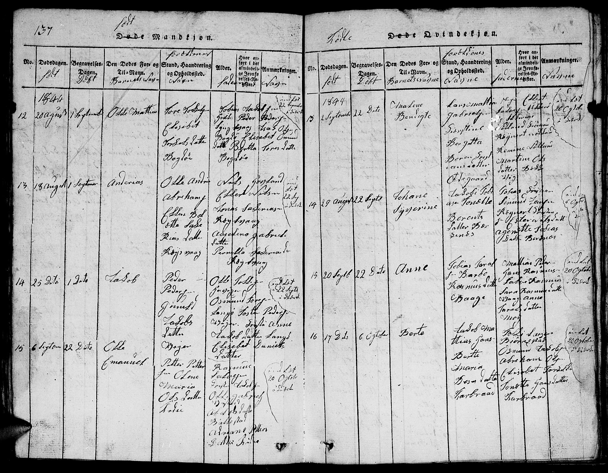 Herad sokneprestkontor, AV/SAK-1111-0018/F/Fb/Fbb/L0001: Parish register (copy) no. B 1, 1815-1852, p. 137