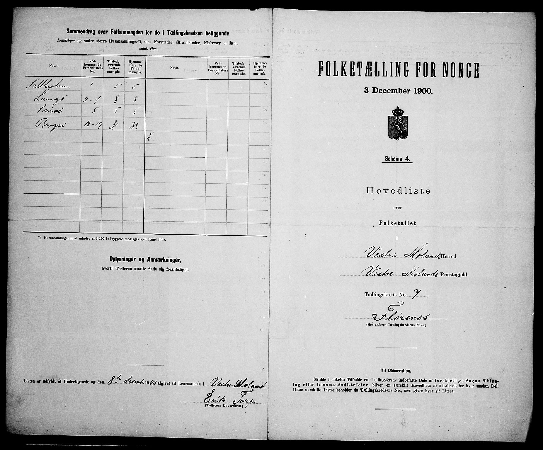 SAK, 1900 census for Vestre Moland, 1900, p. 26