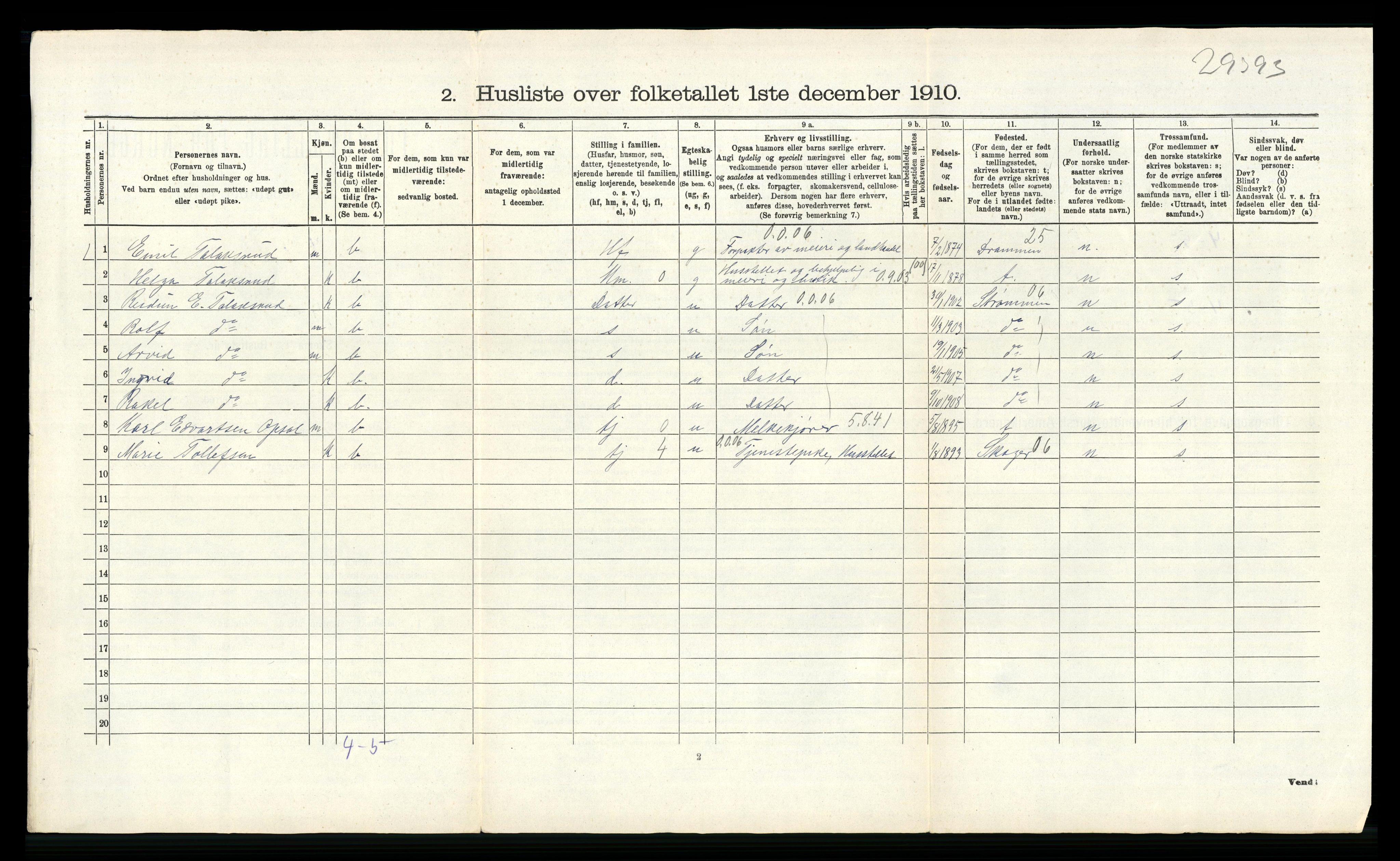 RA, 1910 census for Lier, 1910, p. 2027