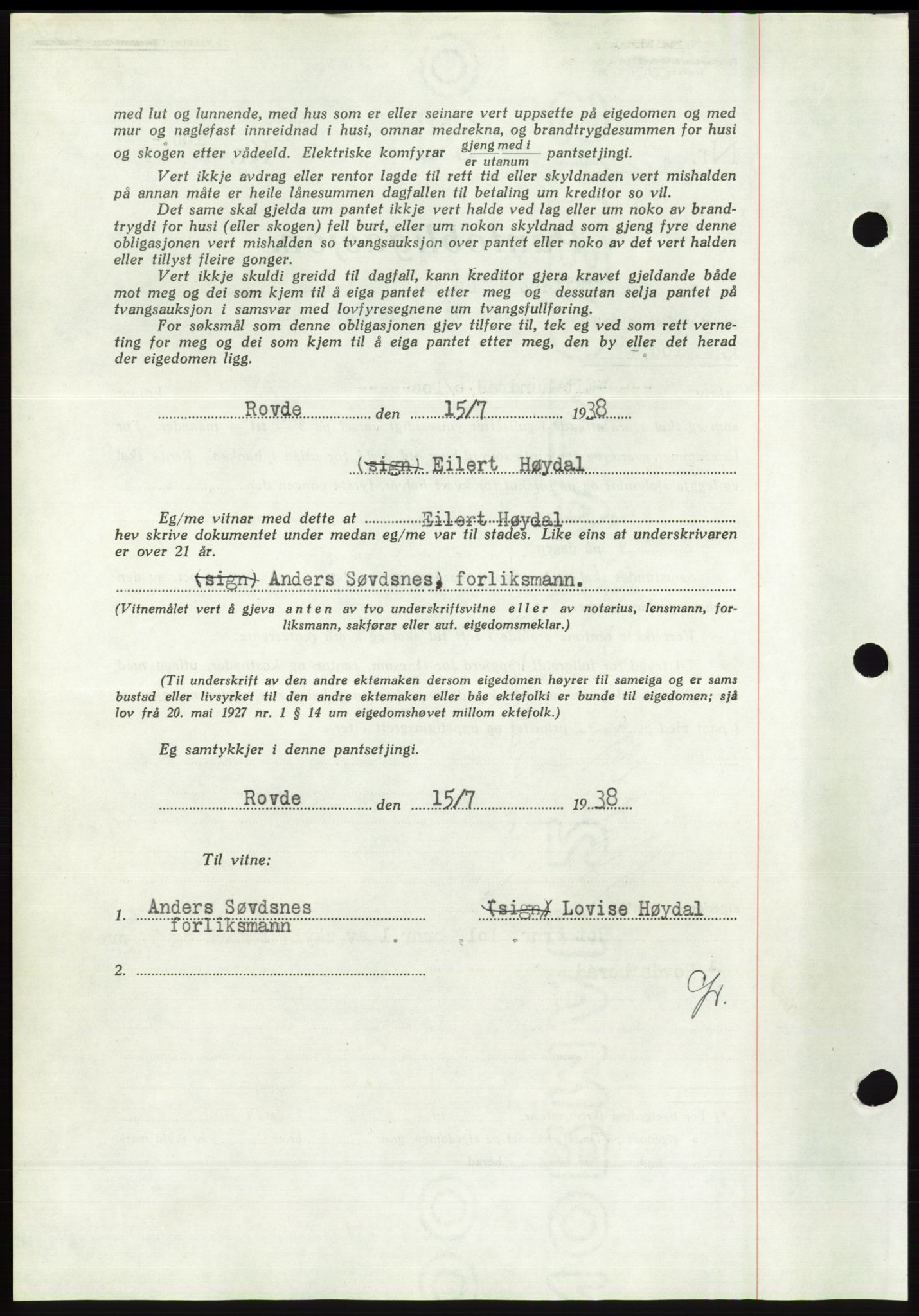 Søre Sunnmøre sorenskriveri, AV/SAT-A-4122/1/2/2C/L0065: Mortgage book no. 59, 1938-1938, Diary no: : 1018/1938