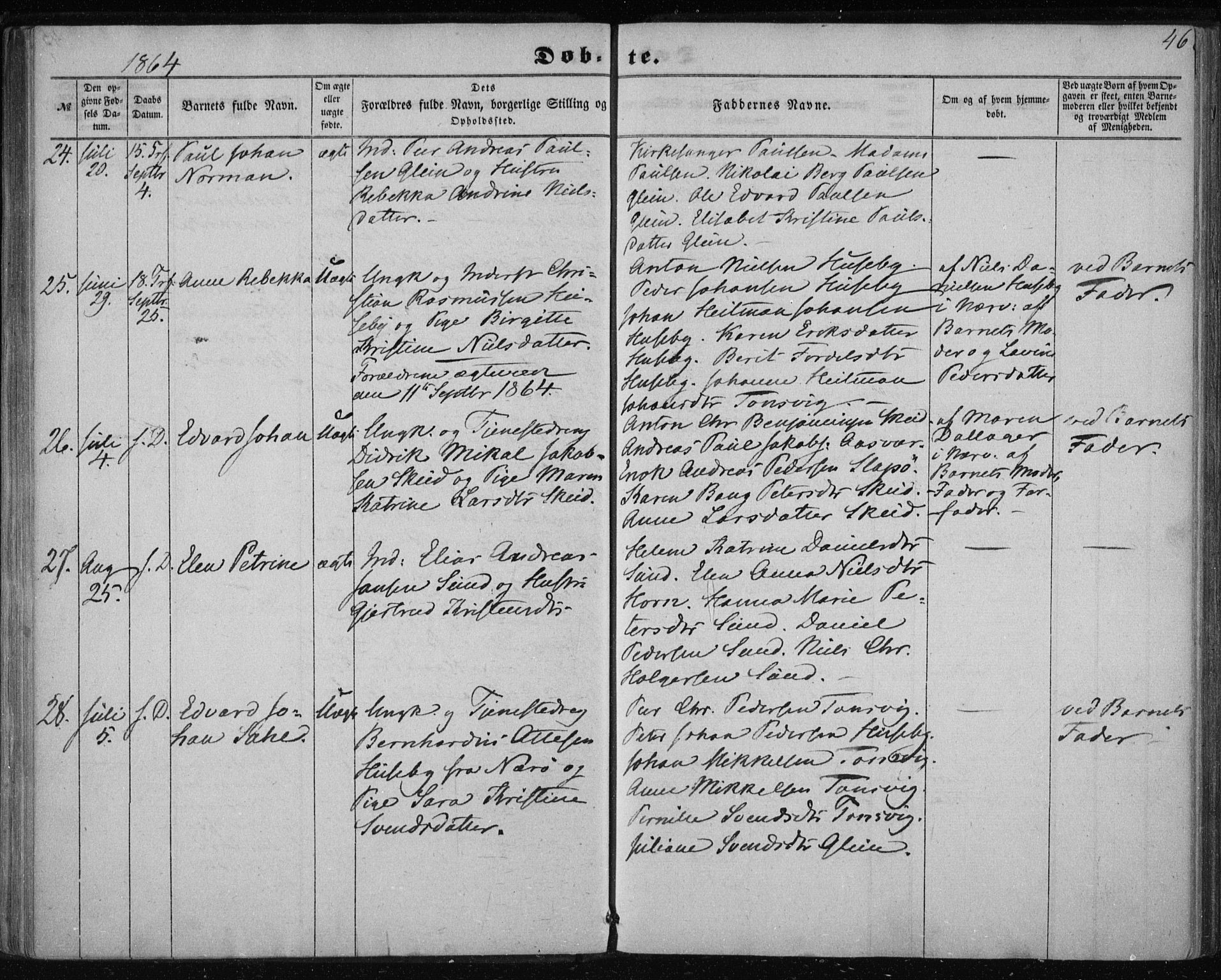 Ministerialprotokoller, klokkerbøker og fødselsregistre - Nordland, AV/SAT-A-1459/835/L0523: Parish register (official) no. 835A01, 1855-1865, p. 46