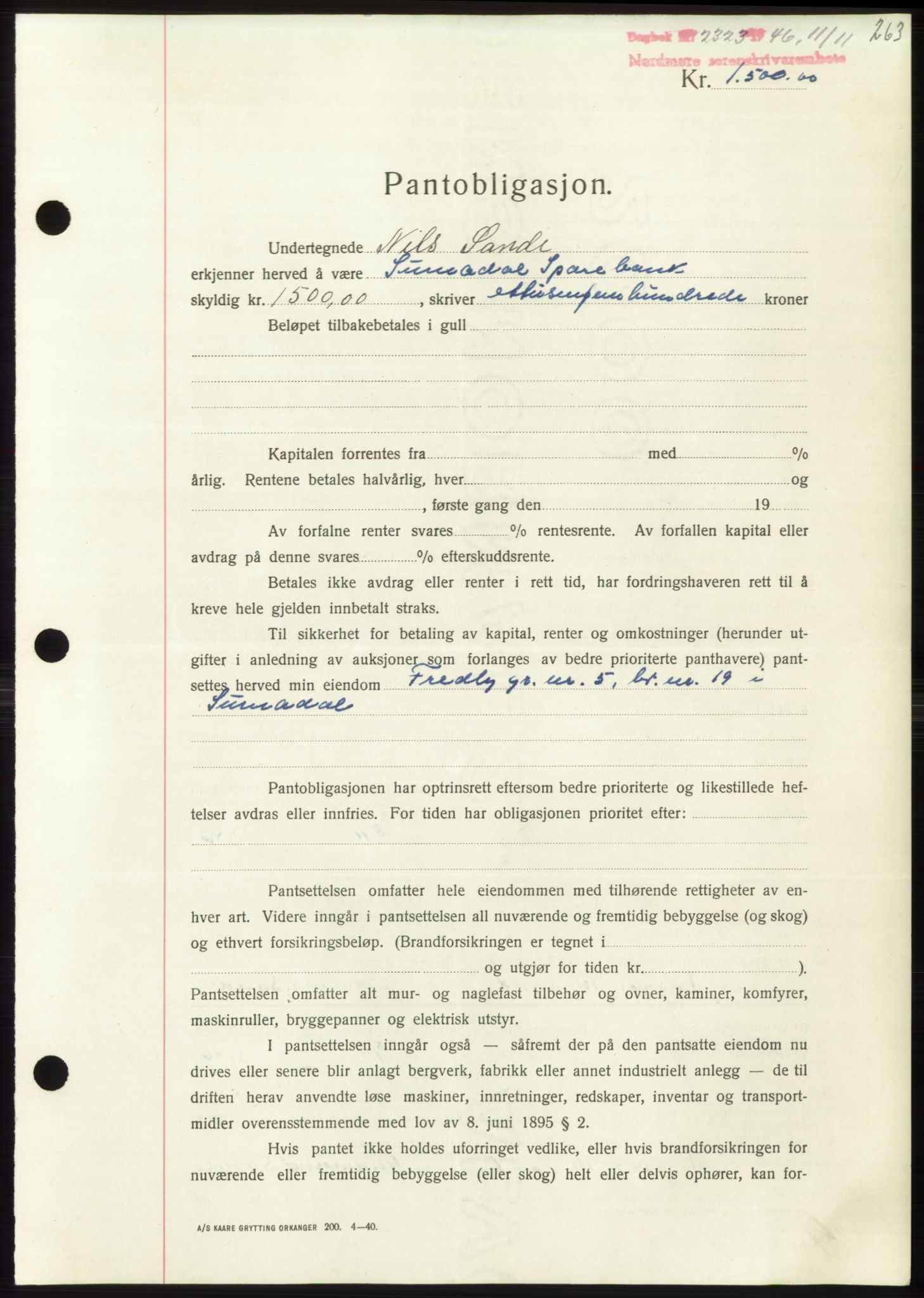 Nordmøre sorenskriveri, AV/SAT-A-4132/1/2/2Ca: Mortgage book no. B95, 1946-1947, Diary no: : 2323/1946