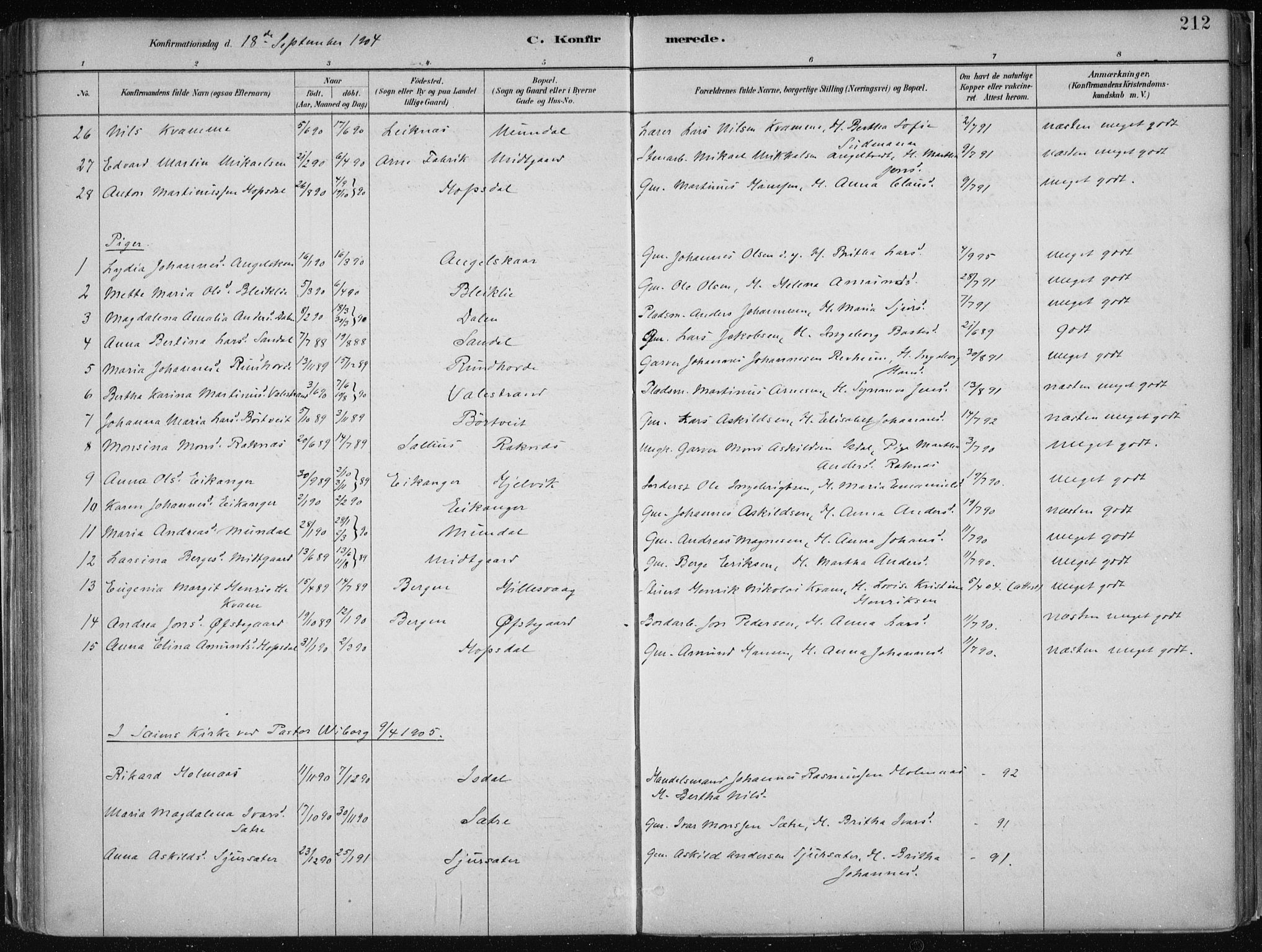 Hamre sokneprestembete, AV/SAB-A-75501/H/Ha/Haa/Haab/L0001: Parish register (official) no. B  1, 1882-1905, p. 212