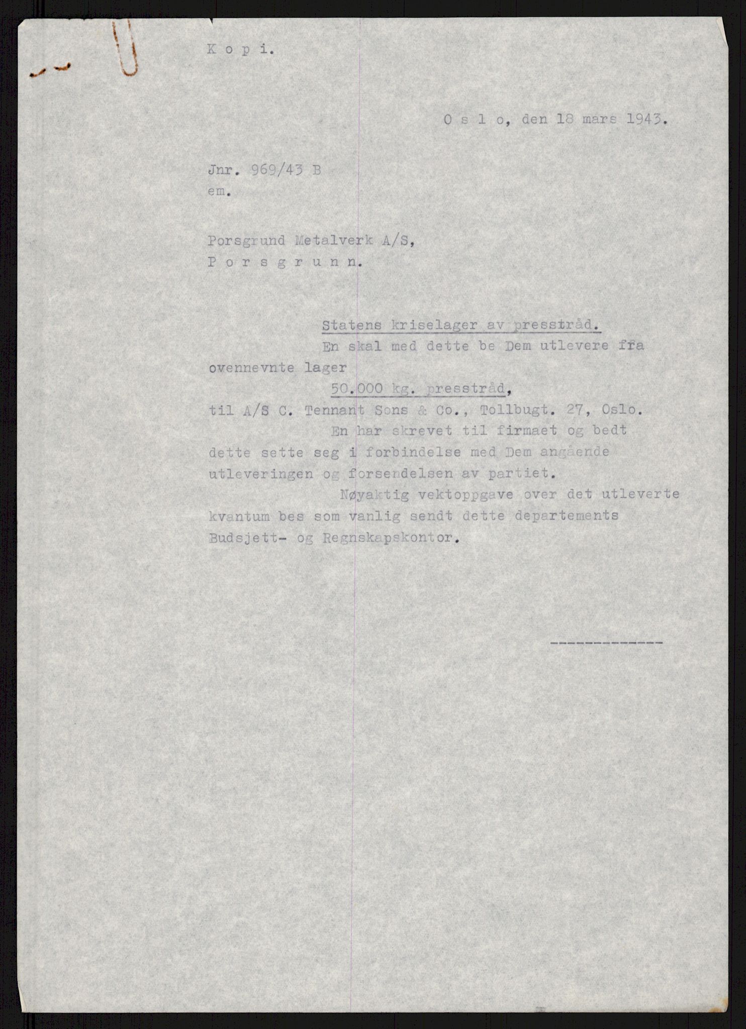 Direktoratet for industriforsyning, Sekretariatet, RA/S-4153/D/Df/L0056: 9. Metallkontoret, 1940-1945, p. 994