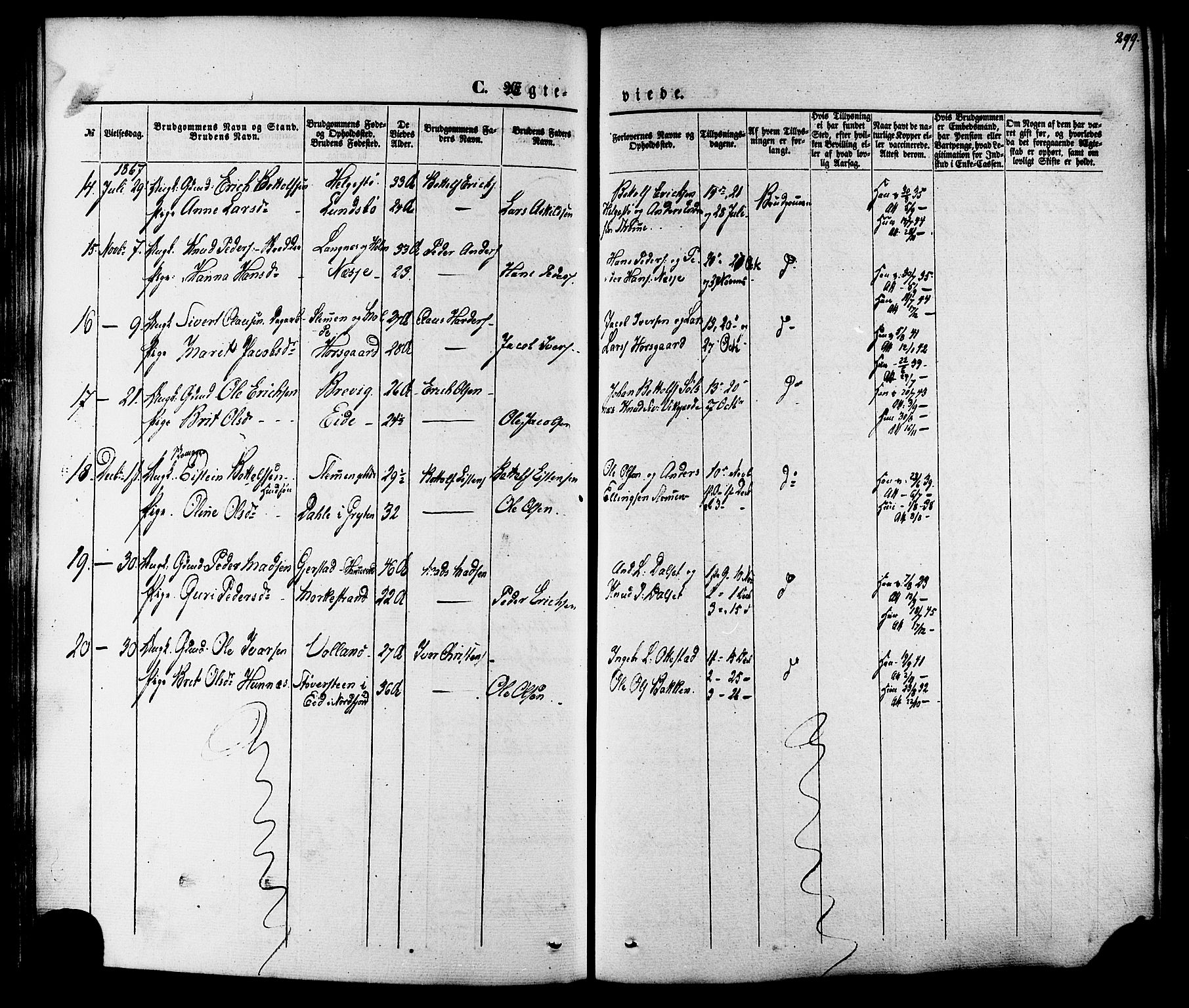 Ministerialprotokoller, klokkerbøker og fødselsregistre - Møre og Romsdal, SAT/A-1454/547/L0603: Parish register (official) no. 547A05, 1846-1877, p. 299