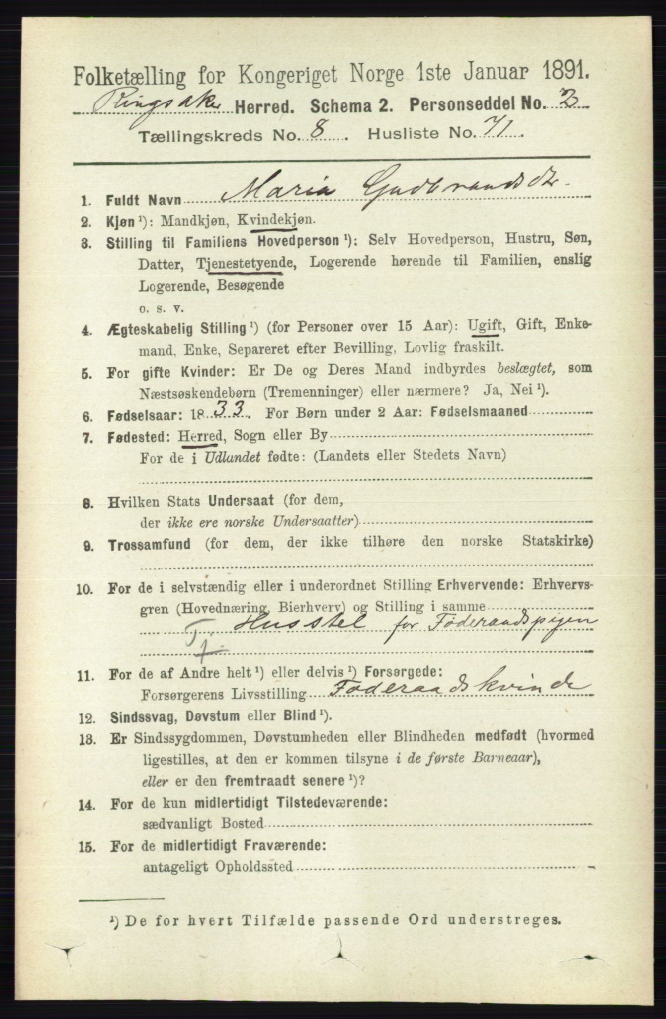 RA, 1891 census for 0412 Ringsaker, 1891, p. 4878