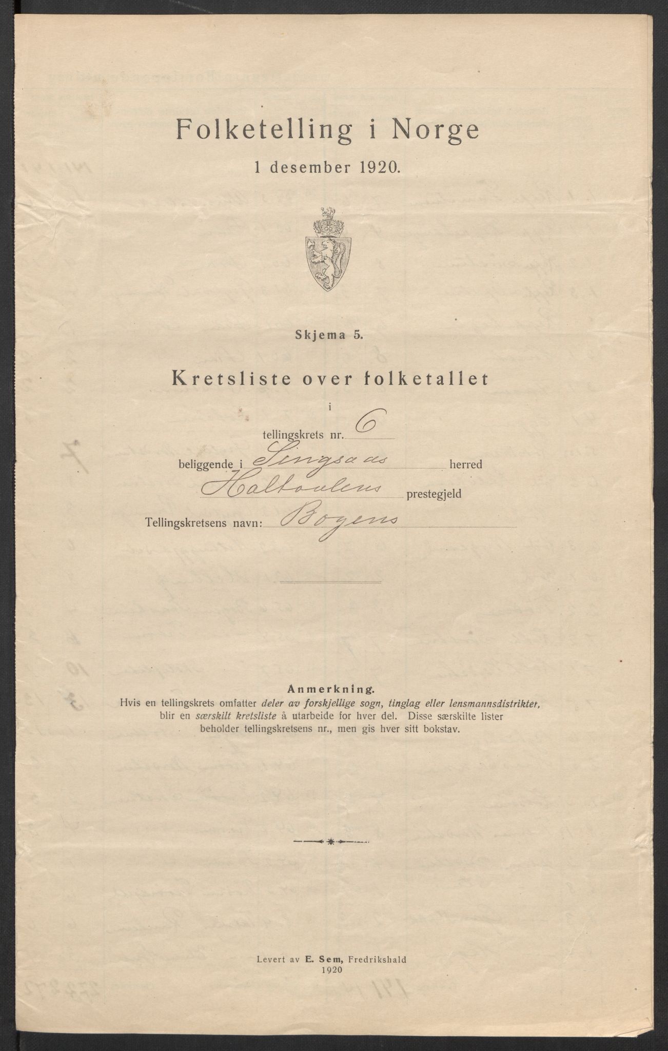 SAT, 1920 census for Singsås, 1920, p. 21