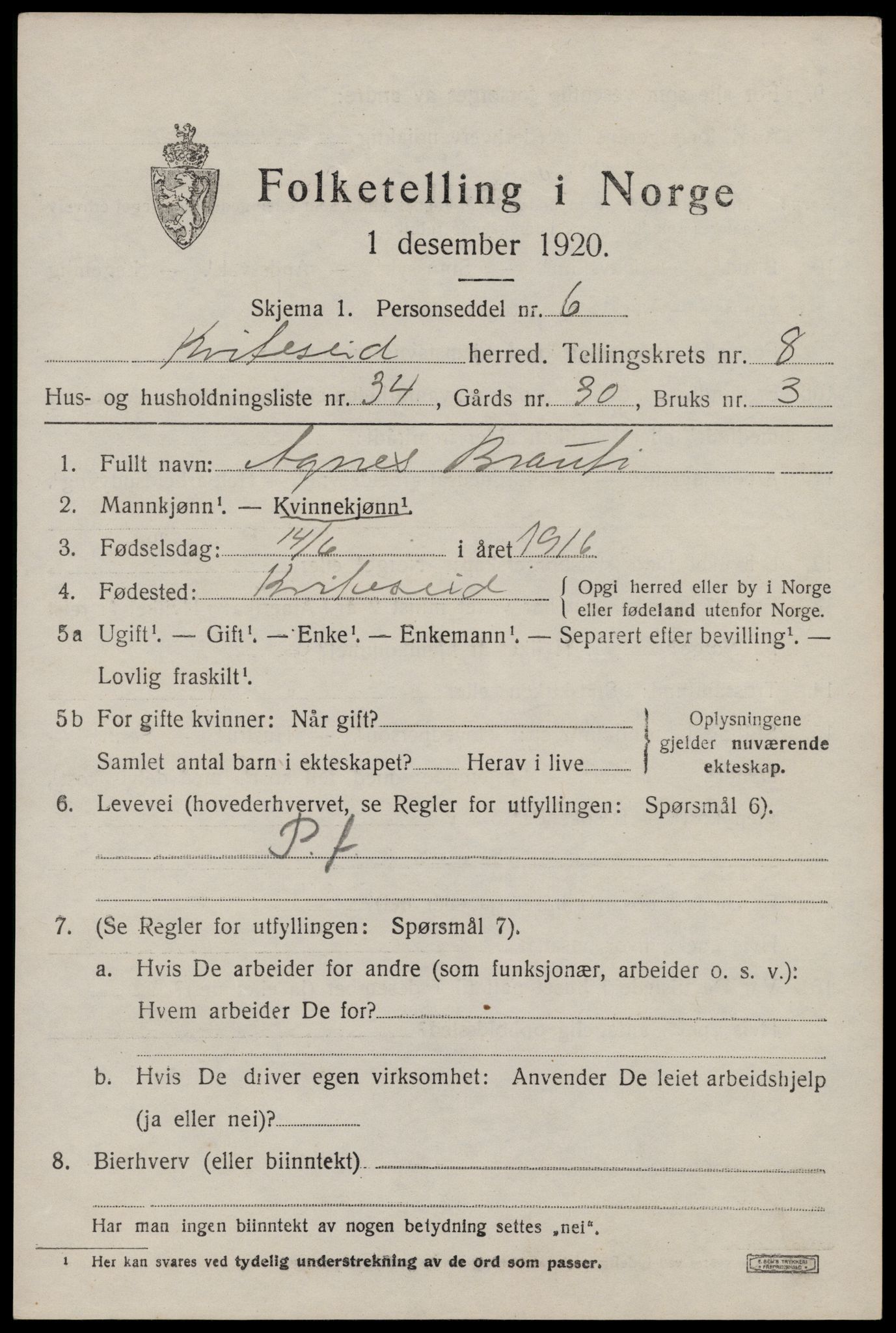 SAKO, 1920 census for Kviteseid, 1920, p. 4129