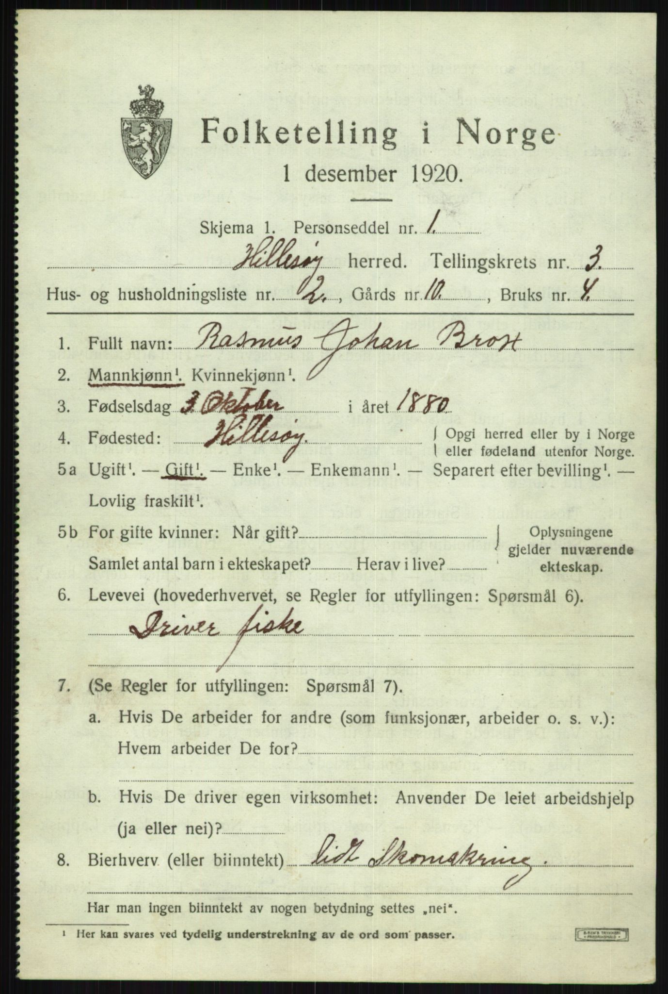 SATØ, 1920 census for Hillesøy, 1920, p. 1677