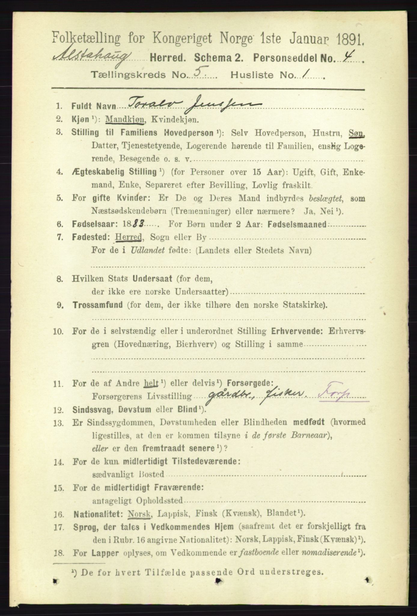 RA, 1891 census for 1820 Alstahaug, 1891, p. 1786