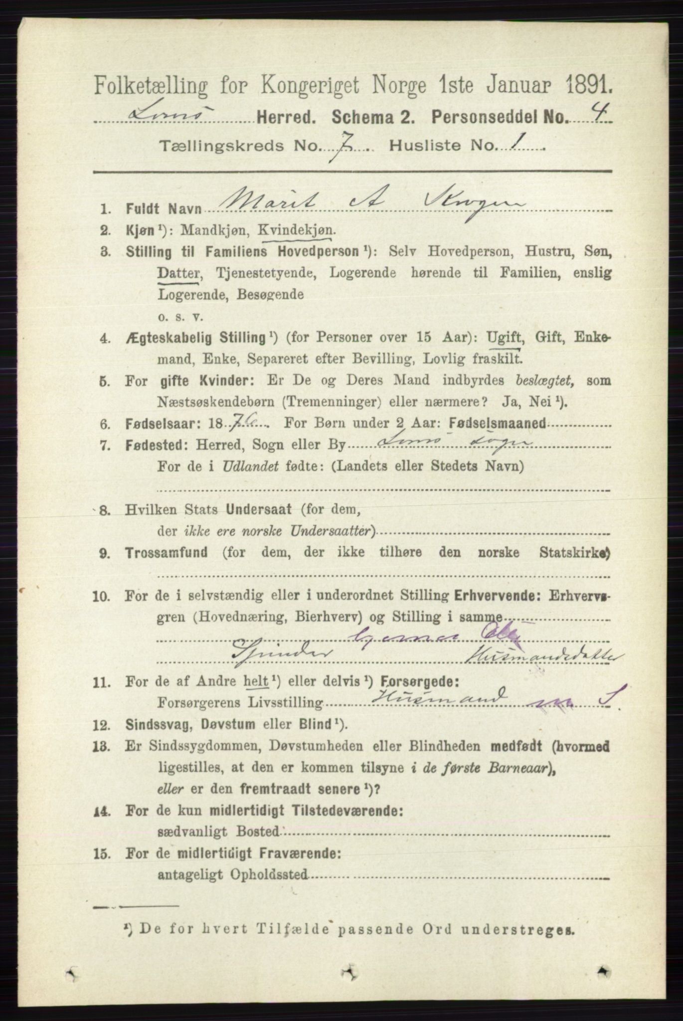 RA, 1891 census for 0514 Lom, 1891, p. 2801