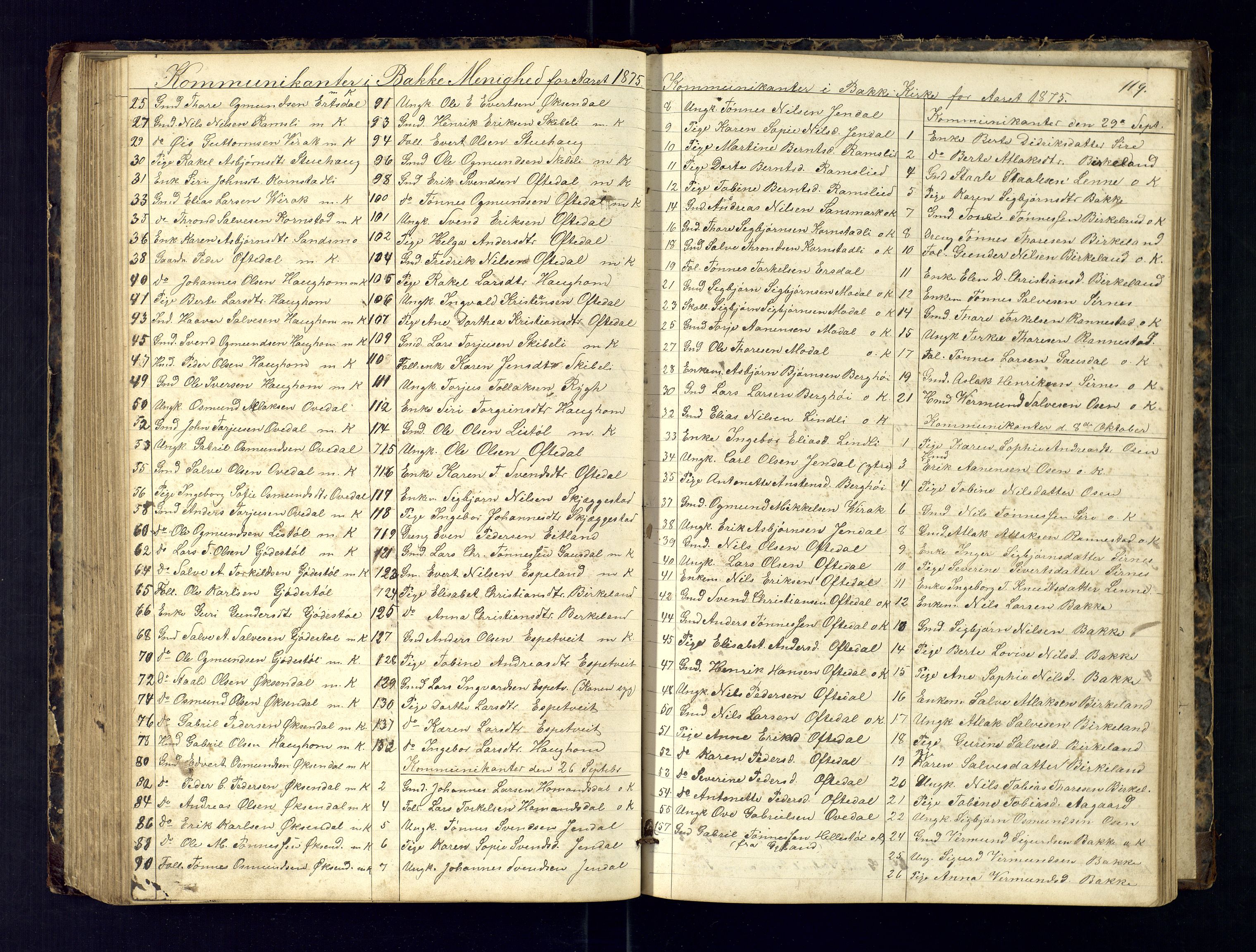 Bakke sokneprestkontor, AV/SAK-1111-0002/F/Fc/Fca/L0001: Communicants register no. C-1, 1862-1878, p. 119