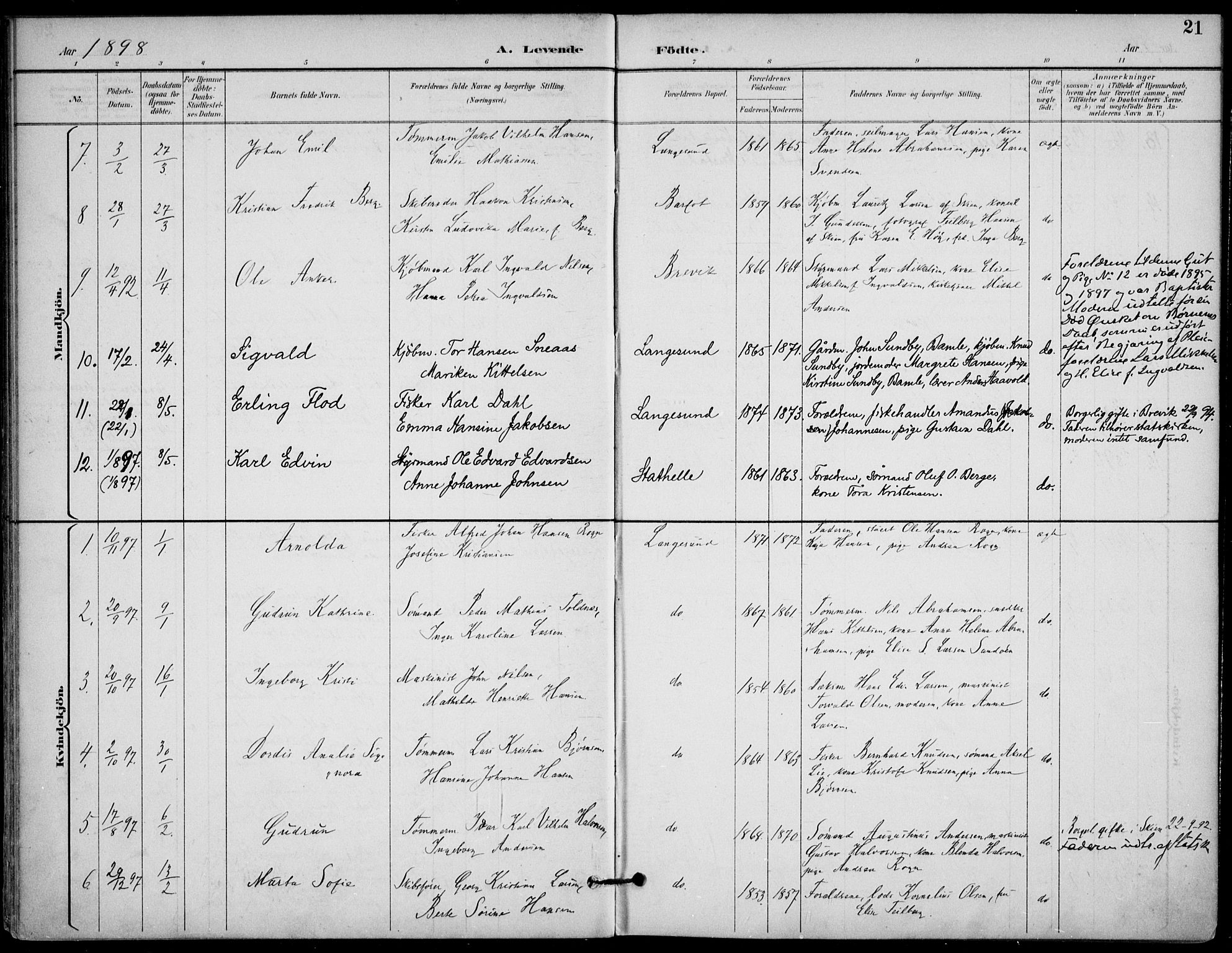 Langesund kirkebøker, SAKO/A-280/F/Fa/L0003: Parish register (official) no. 3, 1893-1907, p. 21