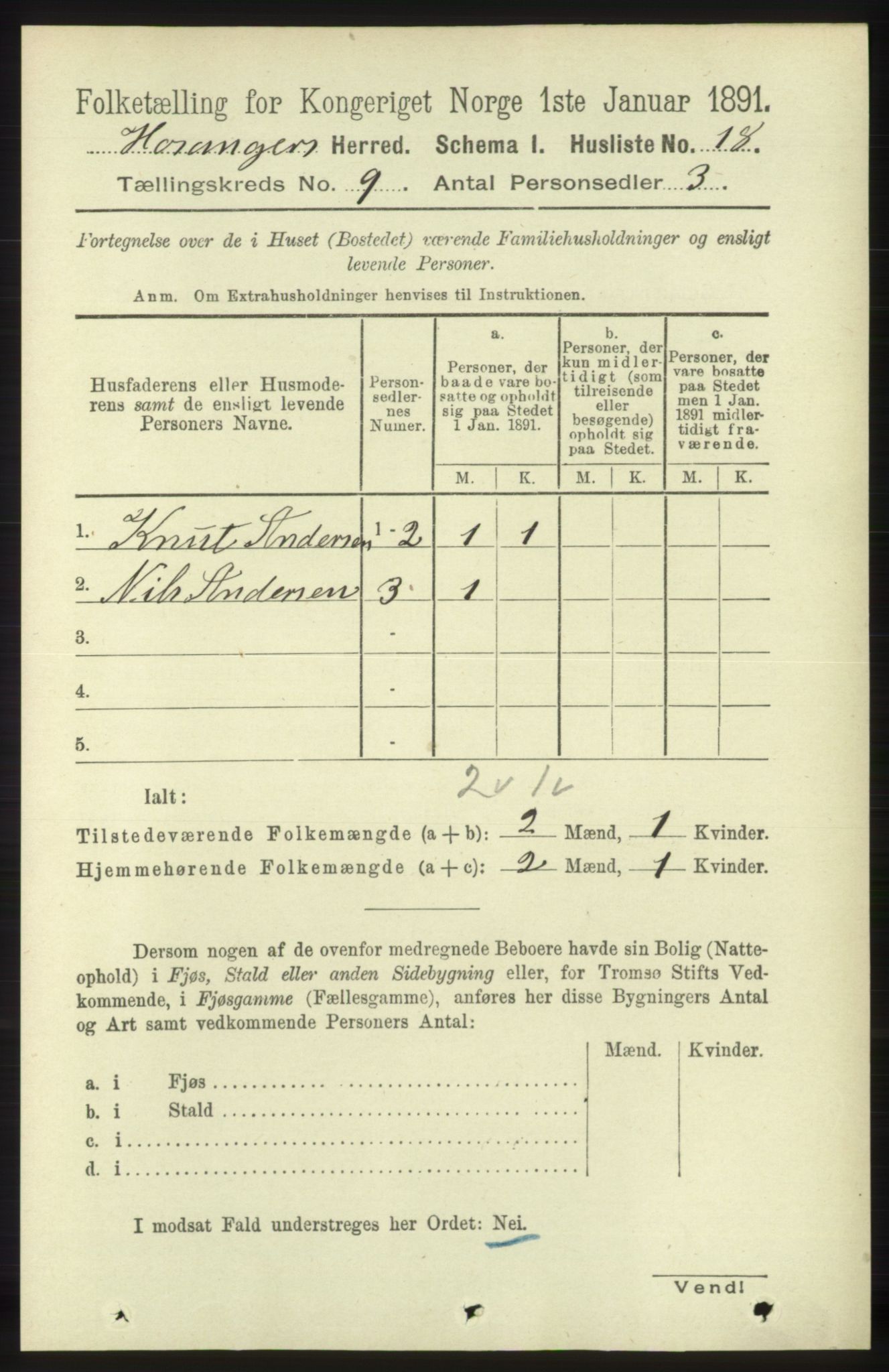 RA, 1891 census for 1253 Hosanger, 1891, p. 3287