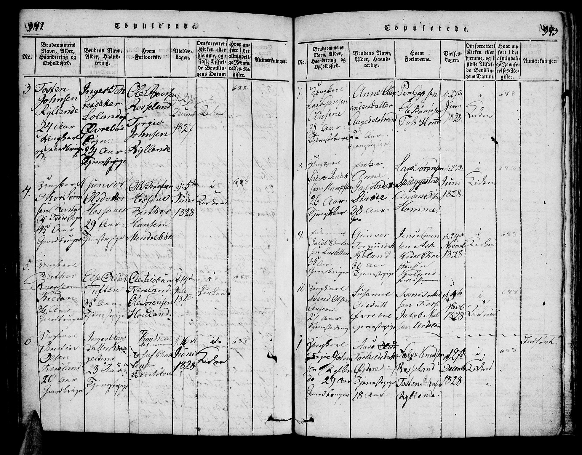 Bjelland sokneprestkontor, SAK/1111-0005/F/Fa/Faa/L0002: Parish register (official) no. A 2, 1816-1866, p. 392-393