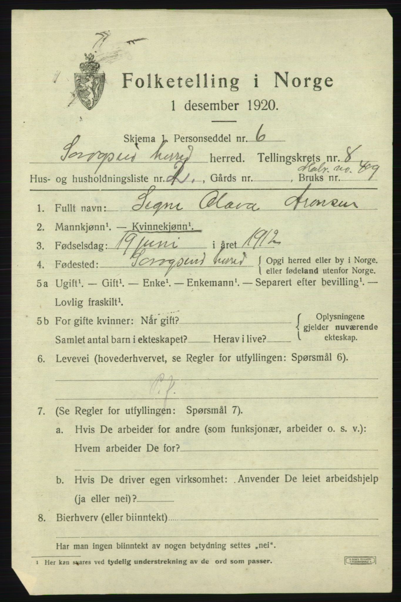 SATØ, 1920 census for Sørøysund rural district, 1920, p. 3268