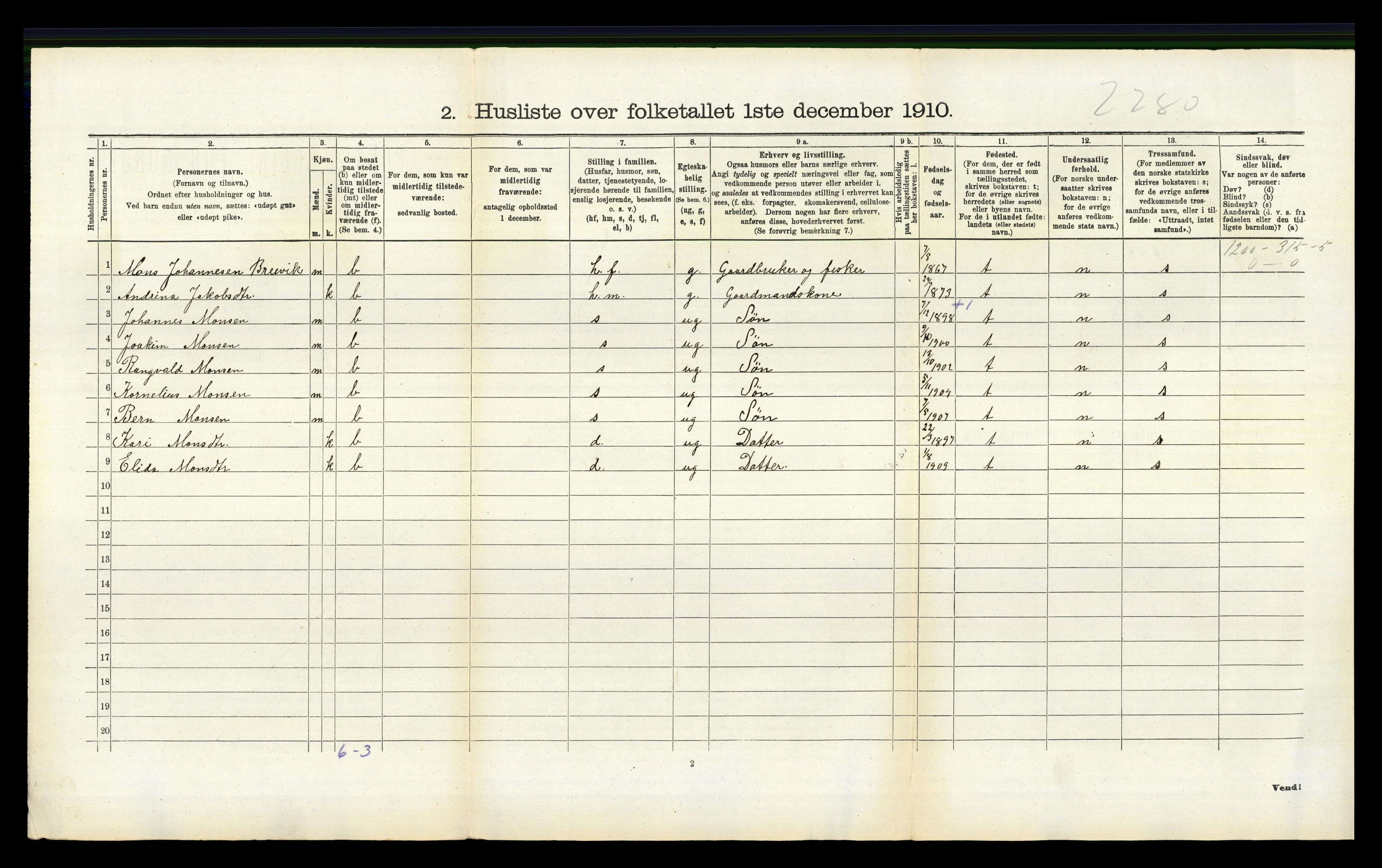 RA, 1910 census for Herdla, 1910, p. 1005