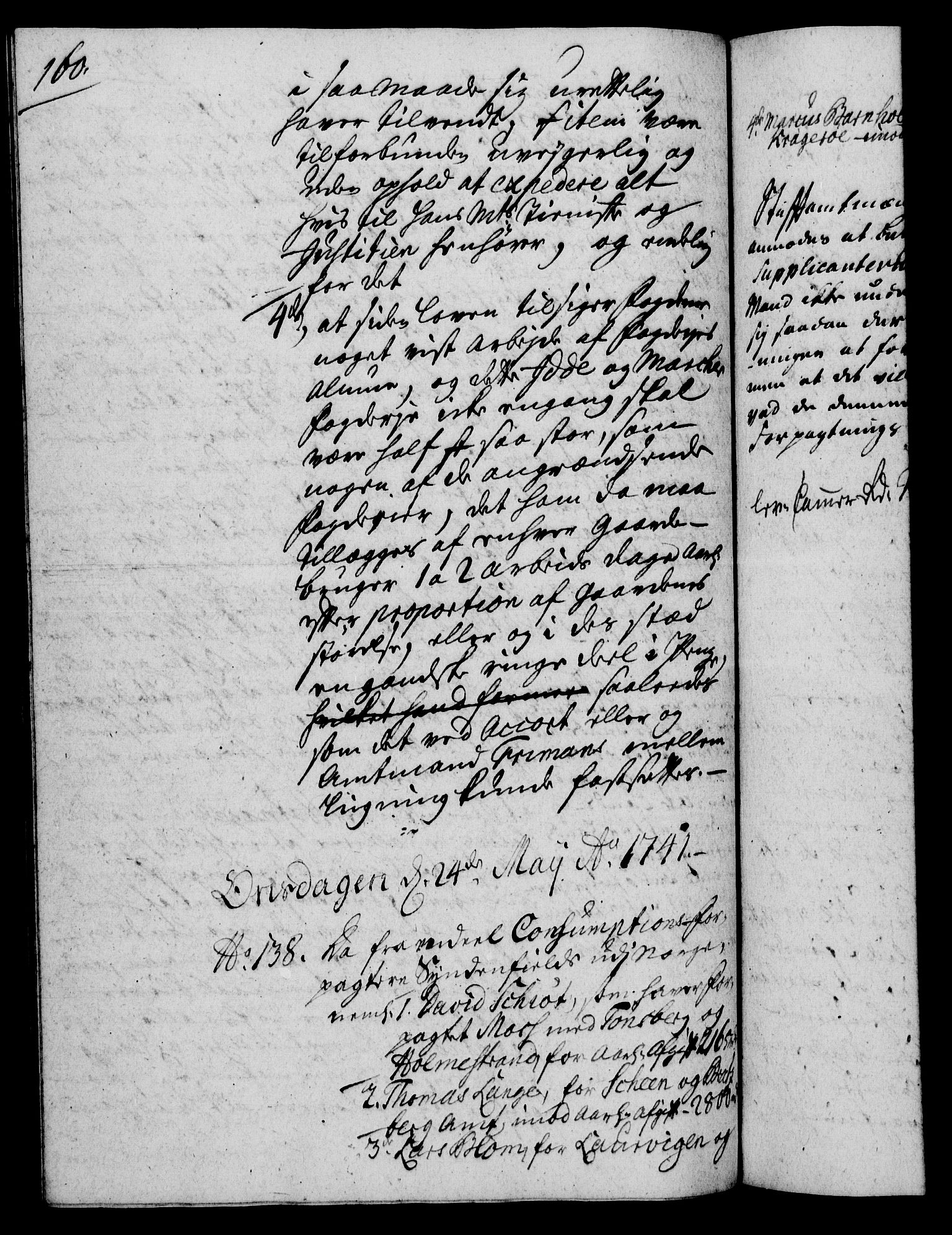 Rentekammeret, Kammerkanselliet, RA/EA-3111/G/Gh/Gha/L0023: Norsk ekstraktmemorialprotokoll (merket RK 53.68), 1741-1742, p. 160