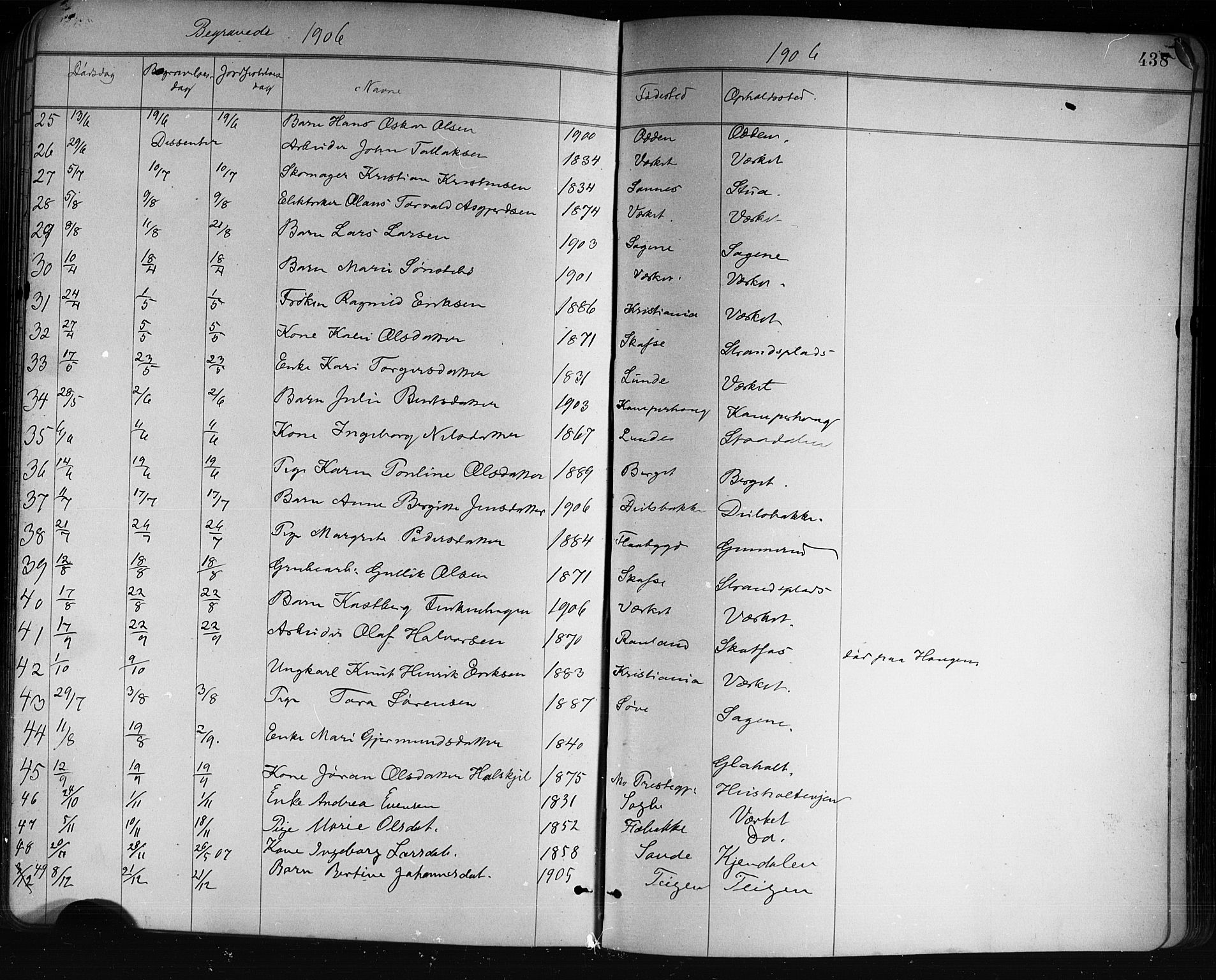 Holla kirkebøker, SAKO/A-272/G/Ga/L0005: Parish register (copy) no. I 5, 1891-1917, p. 438