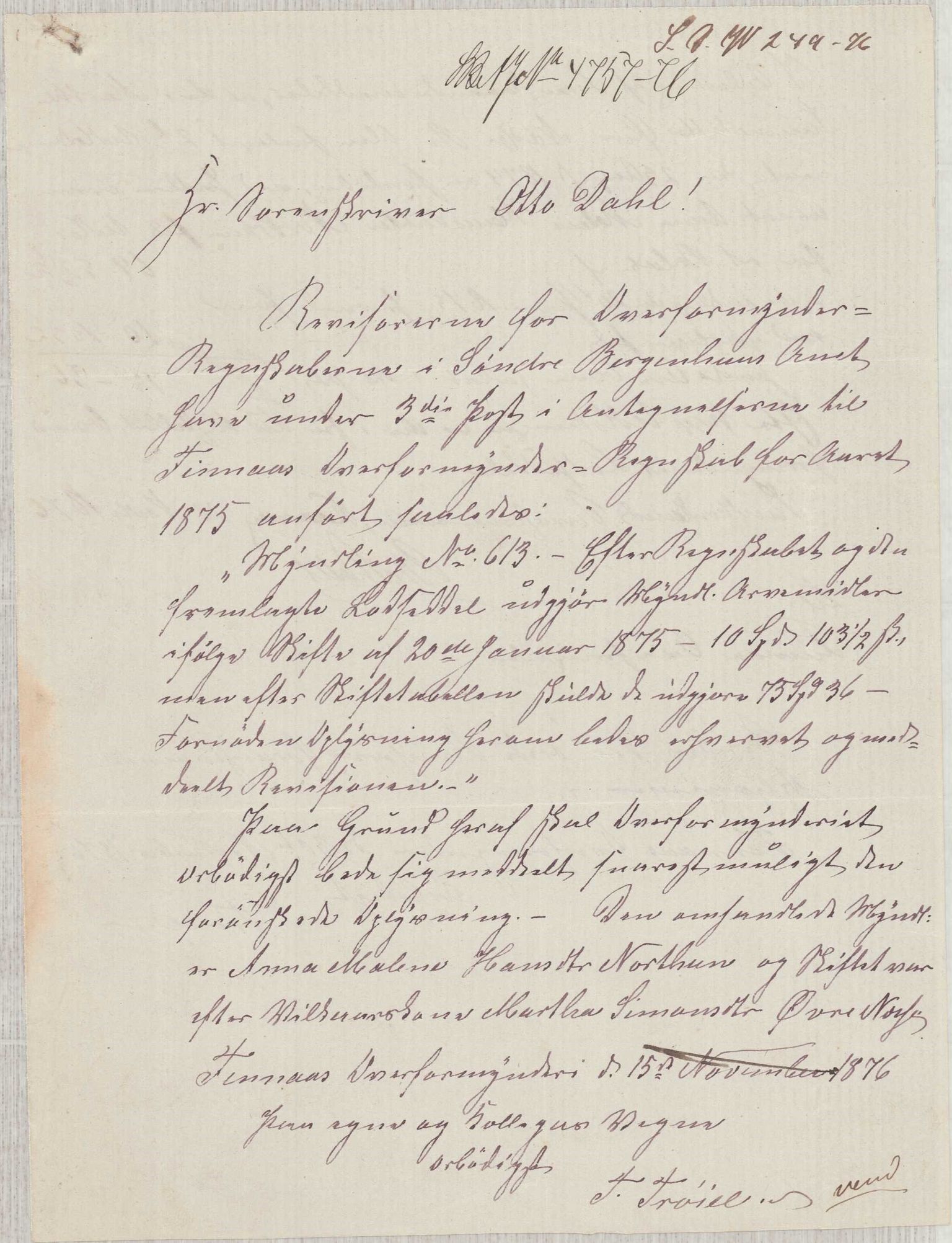 Finnaas kommune. Overformynderiet, IKAH/1218a-812/D/Da/Daa/L0001/0002: Kronologisk ordna korrespondanse / Kronologisk ordna korrespondanse, 1876-1882, p. 13