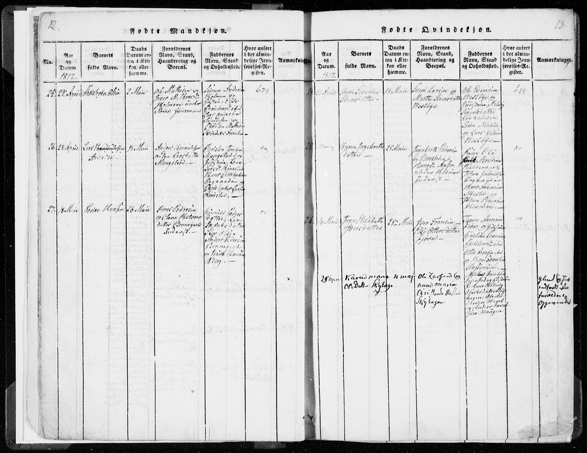 Hedrum kirkebøker, AV/SAKO-A-344/F/Fa/L0004: Parish register (official) no. I 4, 1817-1835, p. 12-13