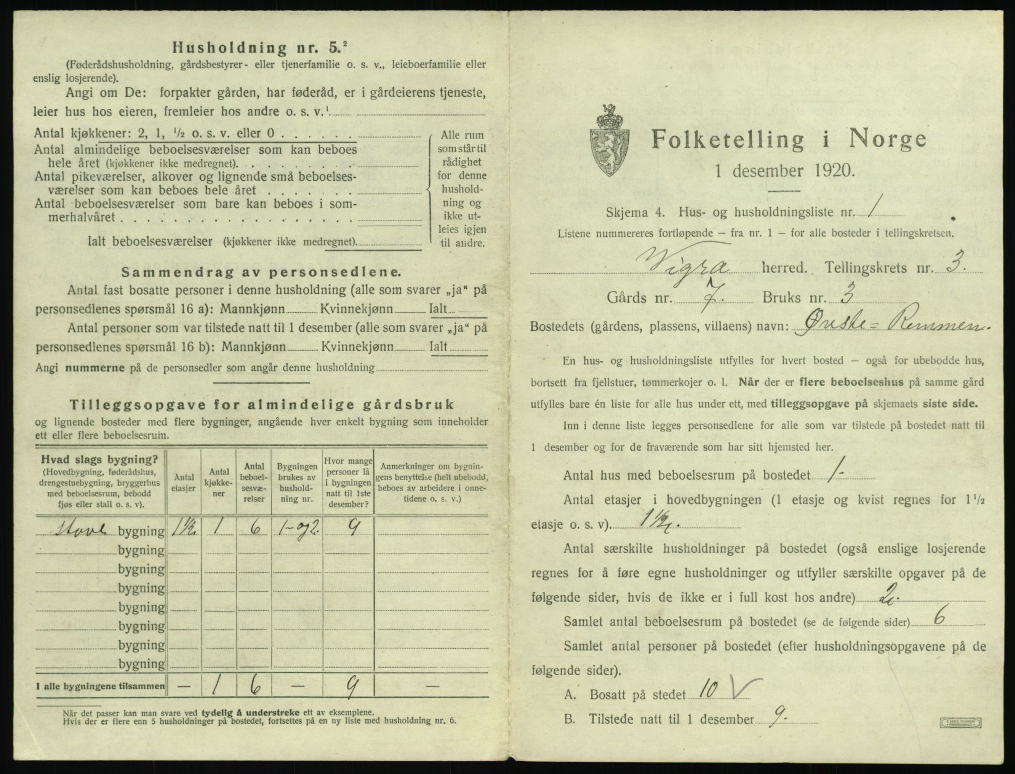 SAT, 1920 census for Vigra, 1920, p. 156