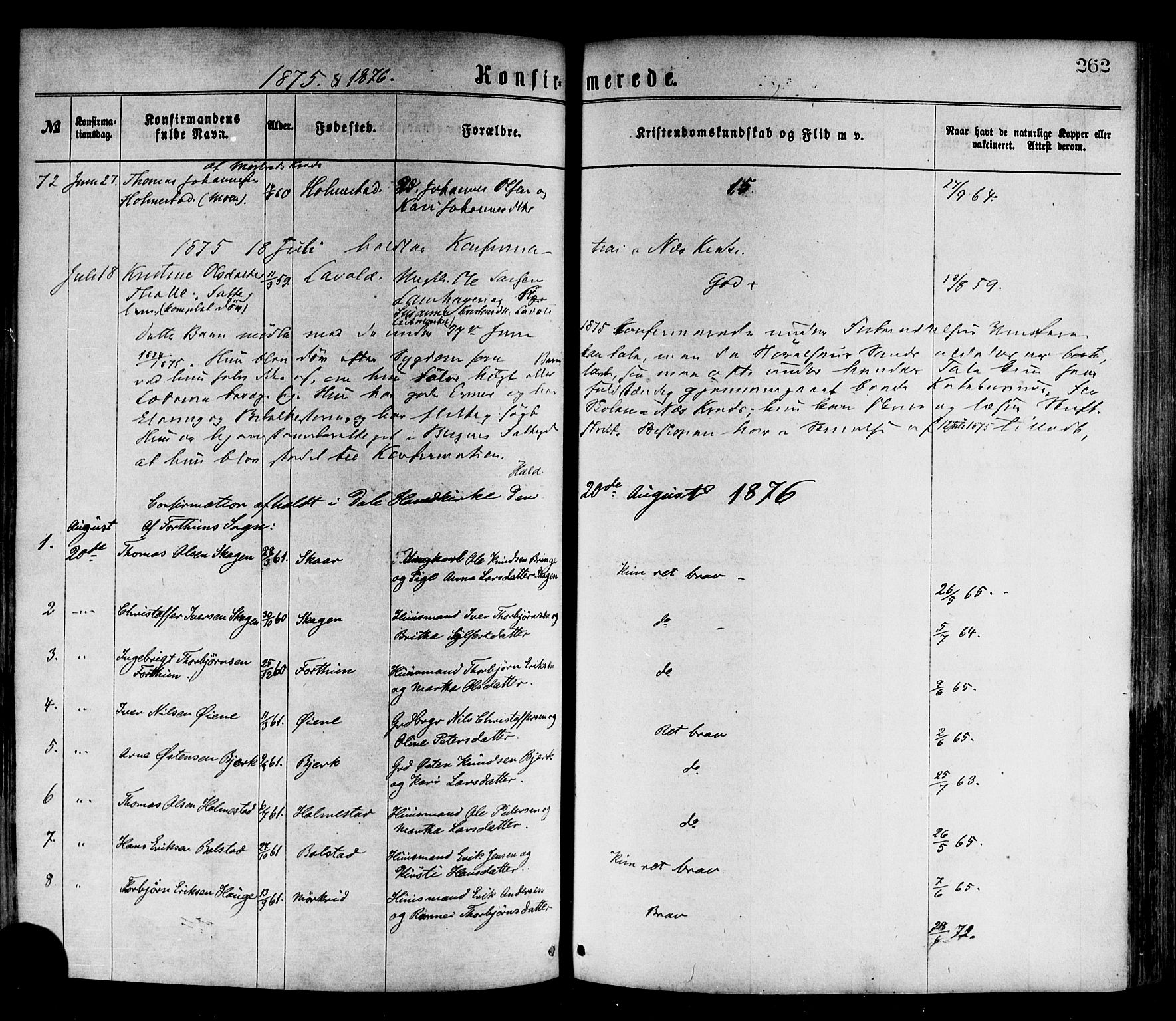 Luster sokneprestembete, SAB/A-81101/H/Haa/Haaa/L0010: Parish register (official) no. A 10, 1871-1886, p. 262