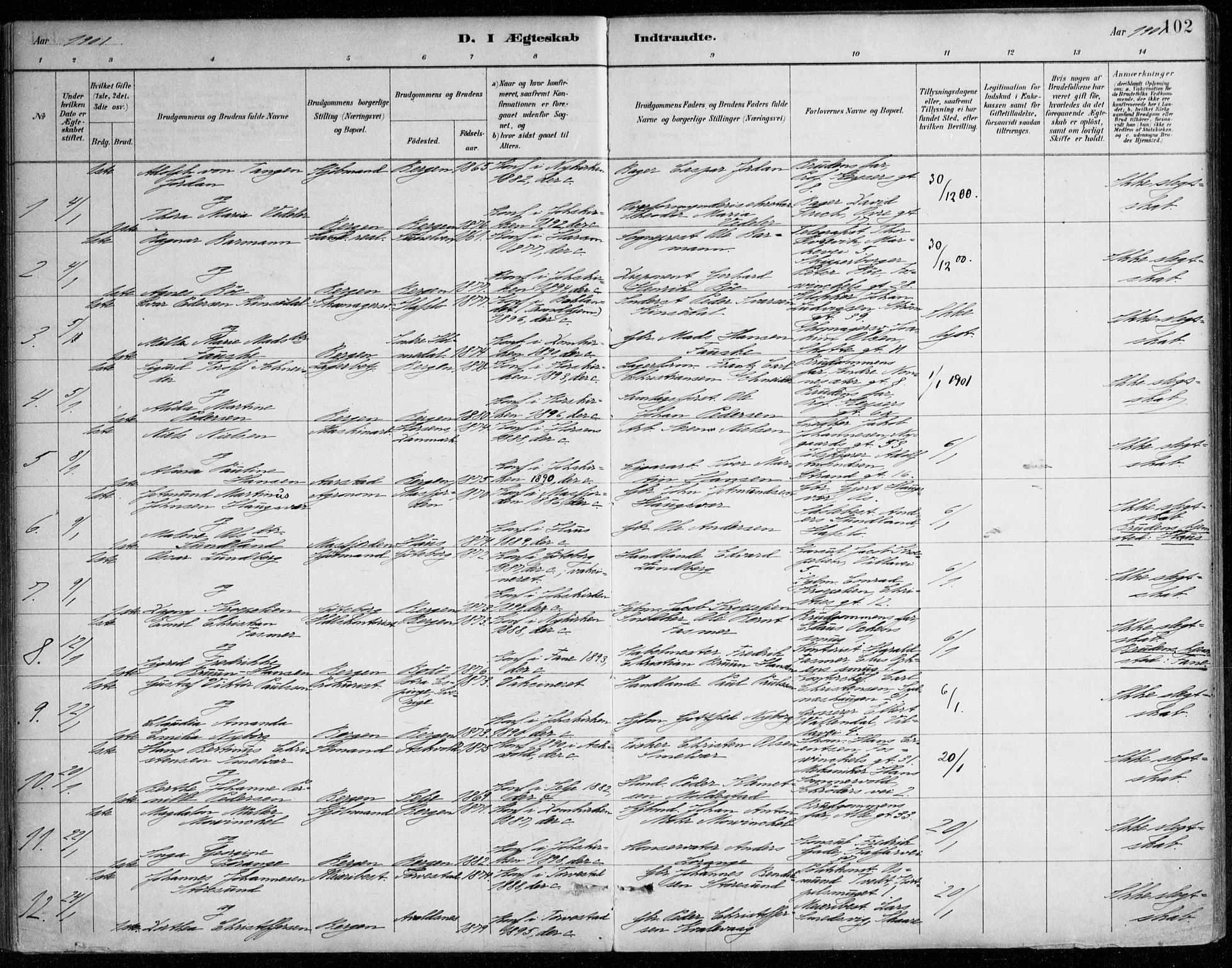 Johanneskirken sokneprestembete, SAB/A-76001/H/Haa/L0012: Parish register (official) no. D 1, 1885-1912, p. 102