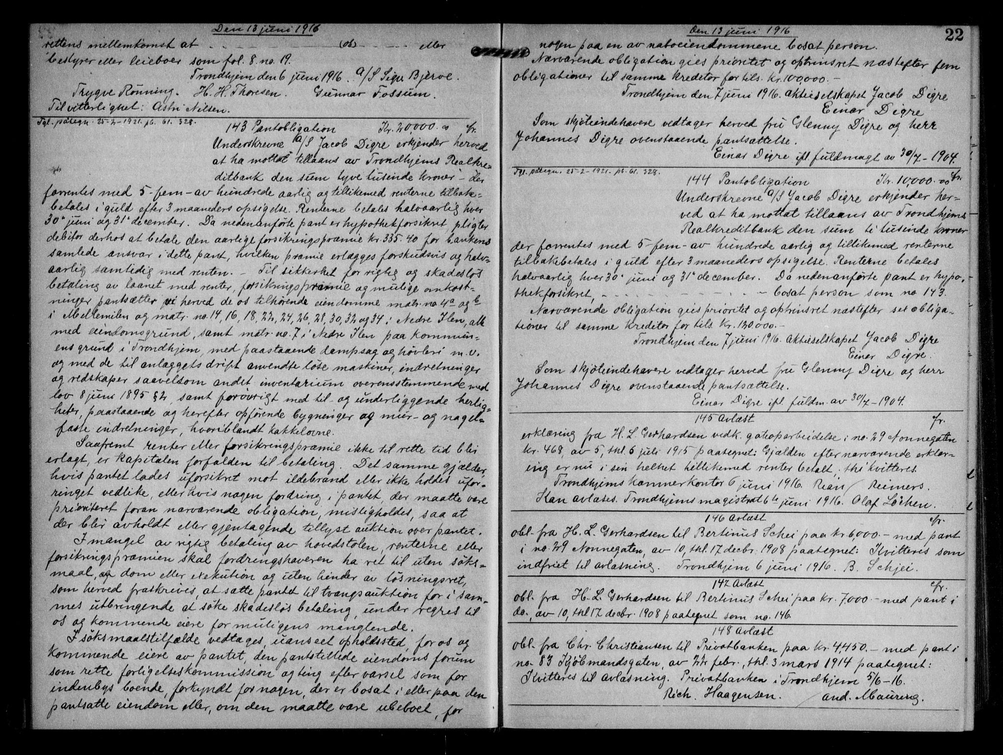 Trondheim byfogd, AV/SAT-A-0003/1/2/2C/L0057: Mortgage book no. 56, 1916-1917, p. 22