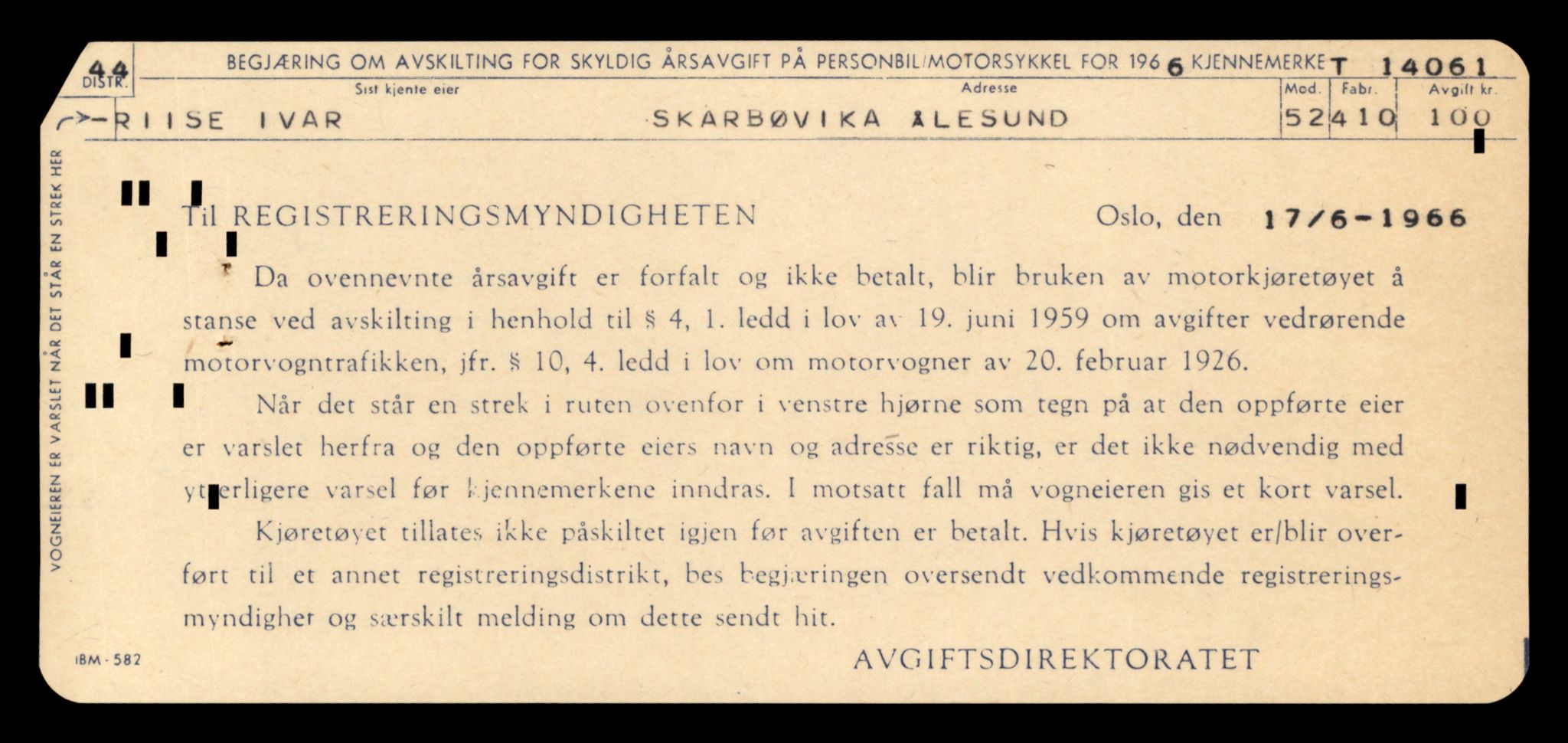 Møre og Romsdal vegkontor - Ålesund trafikkstasjon, AV/SAT-A-4099/F/Fe/L0042: Registreringskort for kjøretøy T 13906 - T 14079, 1927-1998, p. 2719