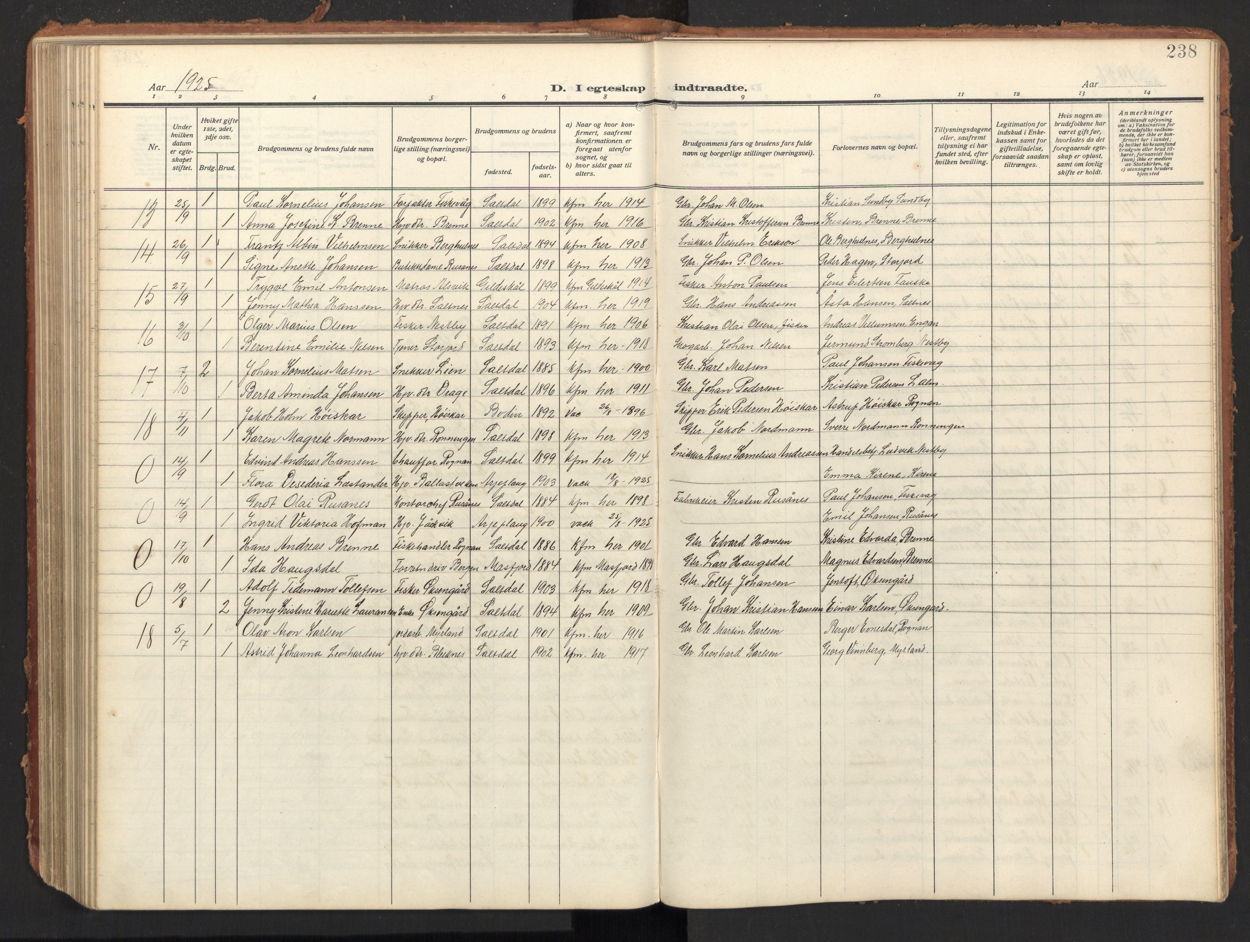 Ministerialprotokoller, klokkerbøker og fødselsregistre - Nordland, AV/SAT-A-1459/847/L0683: Parish register (copy) no. 847C11, 1908-1929, p. 238