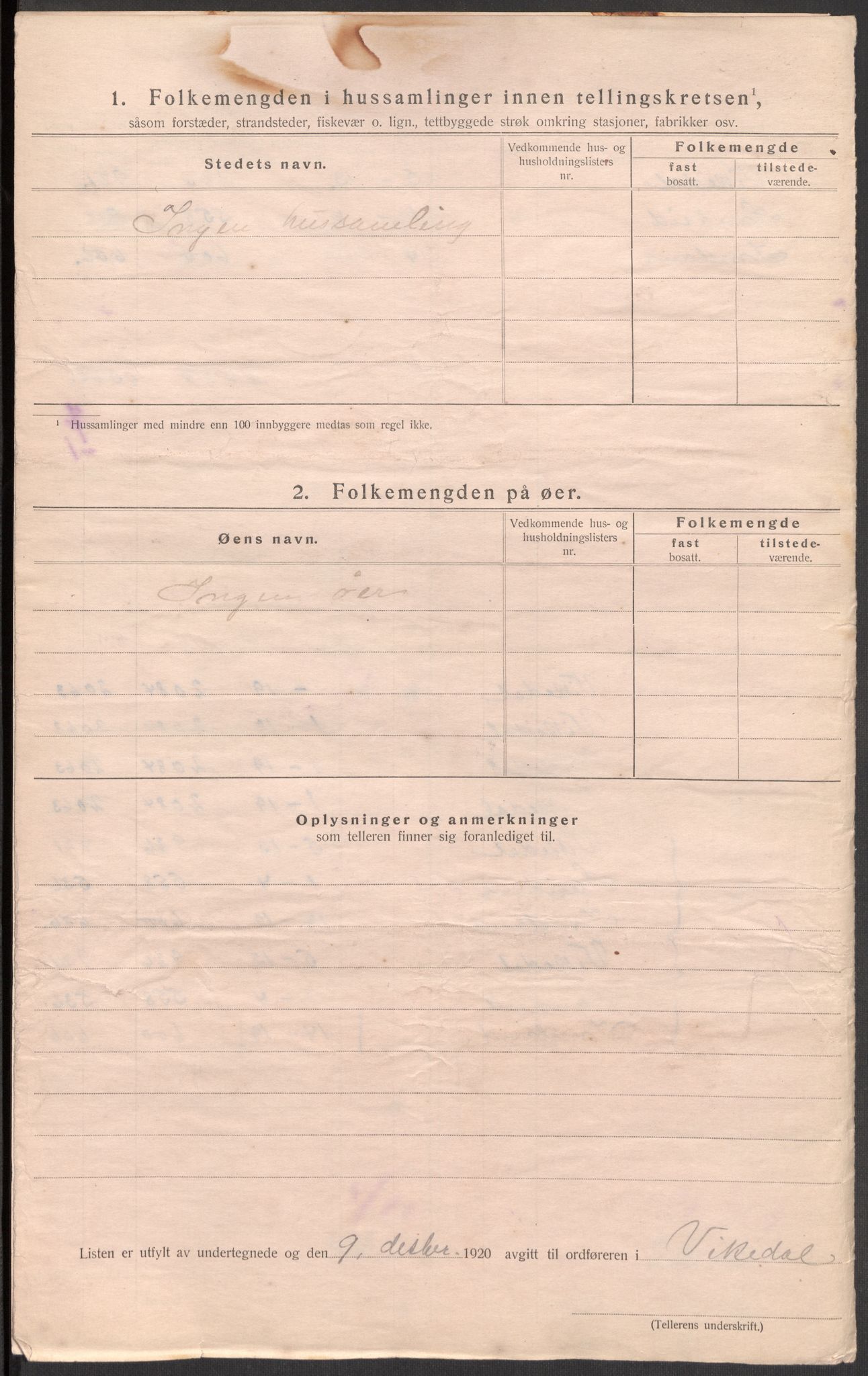 SAST, 1920 census for Vikedal, 1920, p. 11