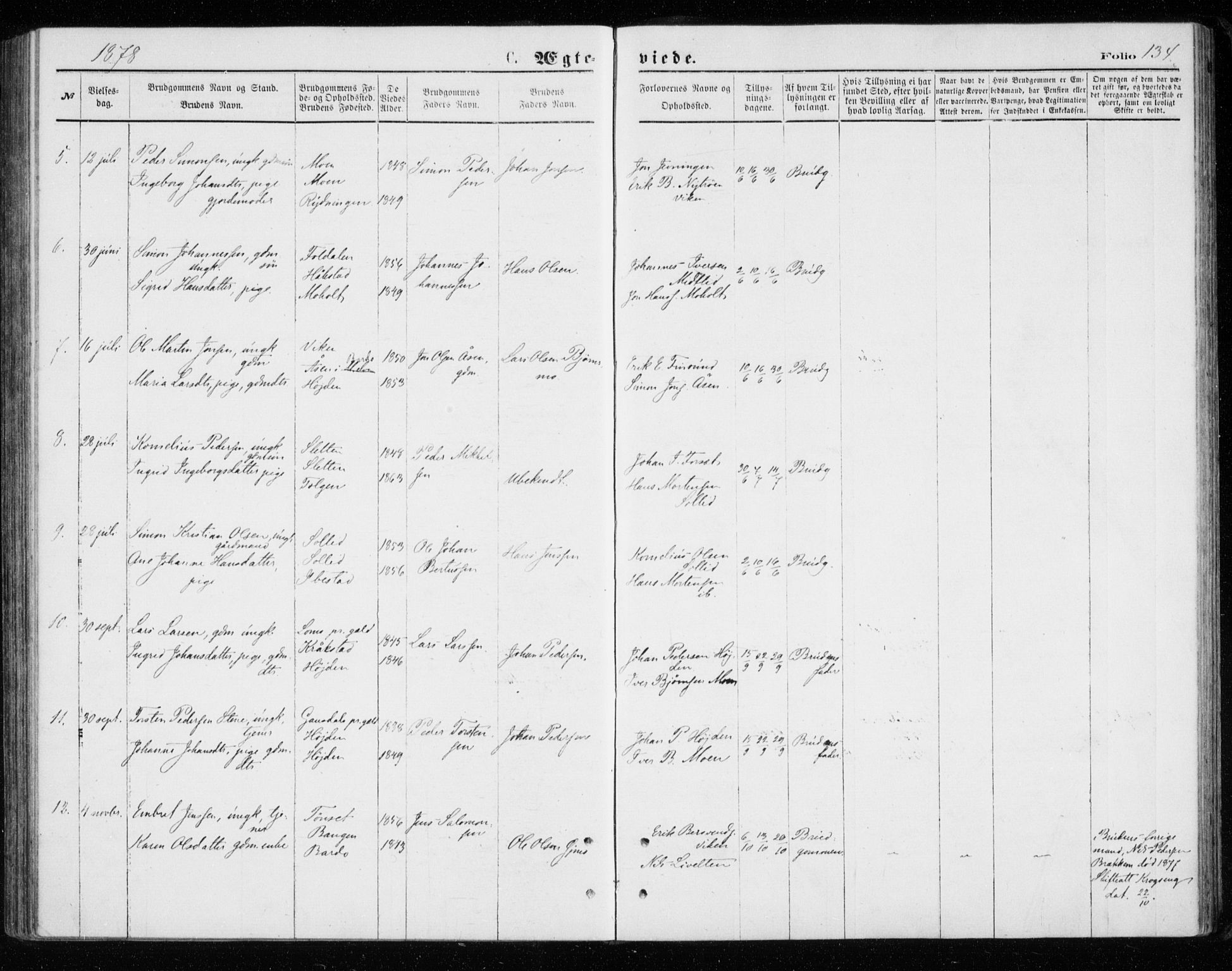 Målselv sokneprestembete, AV/SATØ-S-1311/G/Ga/Gab/L0007klokker: Parish register (copy) no. 7, 1876-1895, p. 134