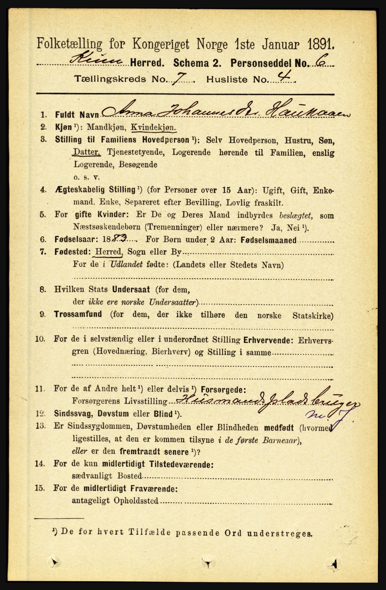 RA, 1891 census for 1437 Kinn, 1891, p. 2699