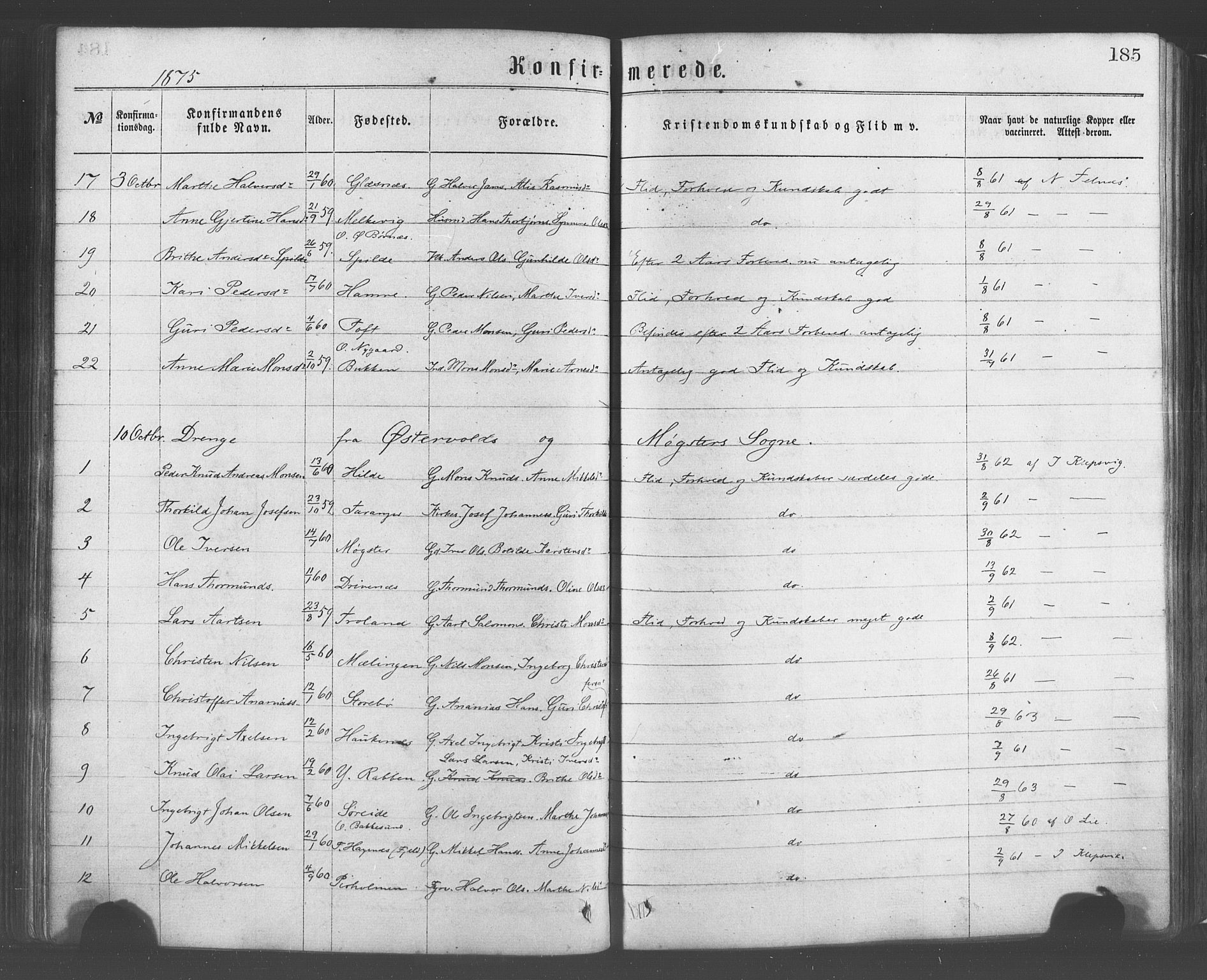 Sund sokneprestembete, AV/SAB-A-99930: Parish register (official) no. A 15, 1867-1881, p. 185